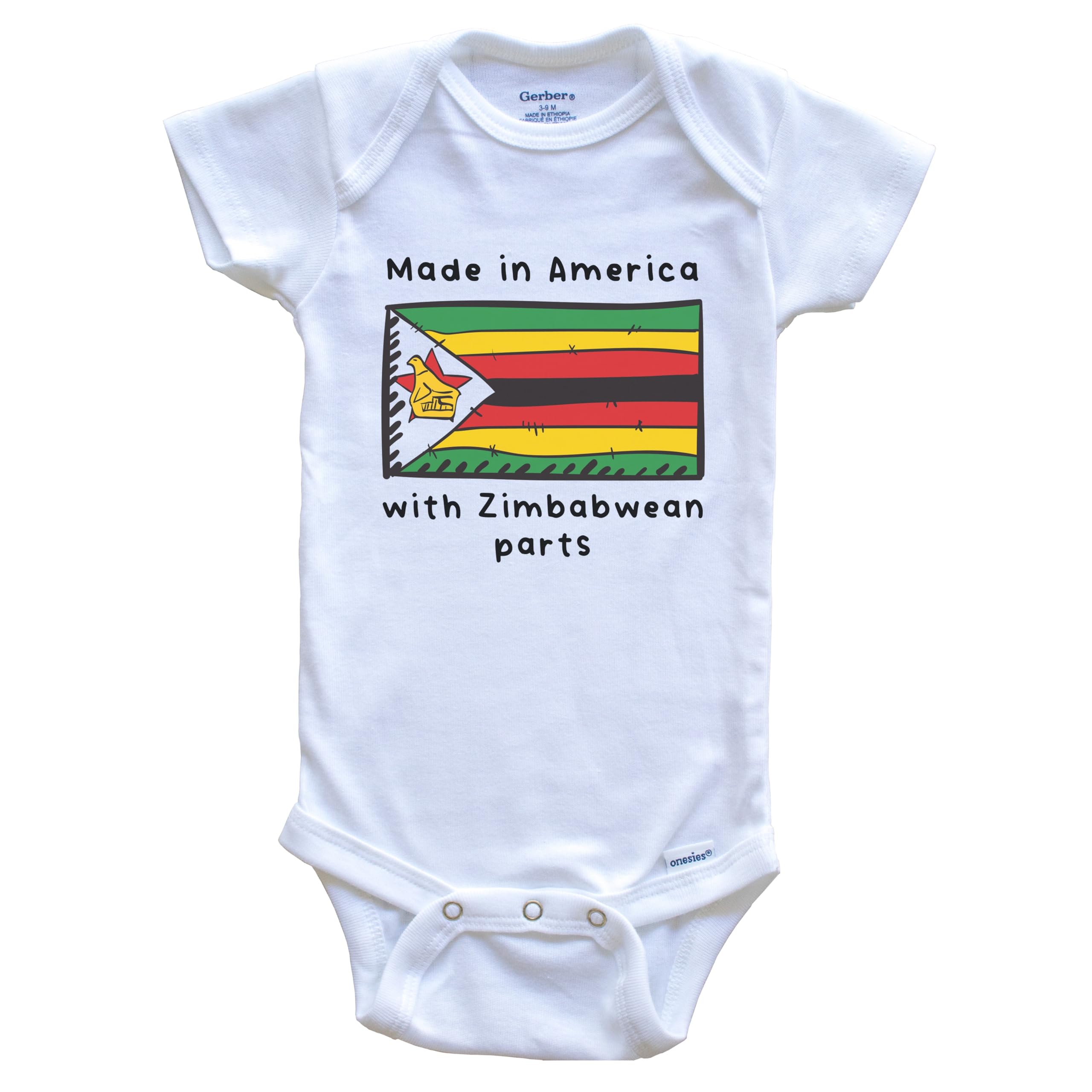 Zimbabwe Flag One-Piece Baby Bodysuit - Made in USA with Zimbabwean Materials | Perfect for Cultural Celebrations, Family Photos & Patriotic Events