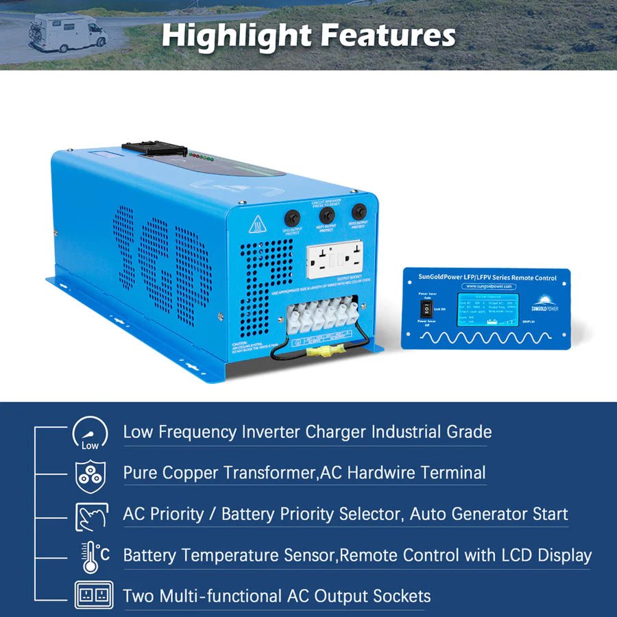 SunGoldPower 4000W 48V Pure Sine Wave Inverter with Charger | Split Phase | UL1741 Certified | Perfect for Off-Grid Solar Systems, RVs & Home Backup Power