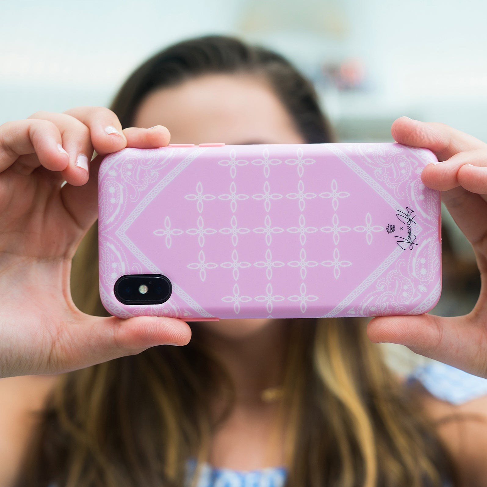 Kendall Vertes Pink Bandana iPhone Case - Trendy & Stylish Protective Cover for iPhone 12/13/14/15 - Perfect for Everyday Use, Travel & Fashion Accessories