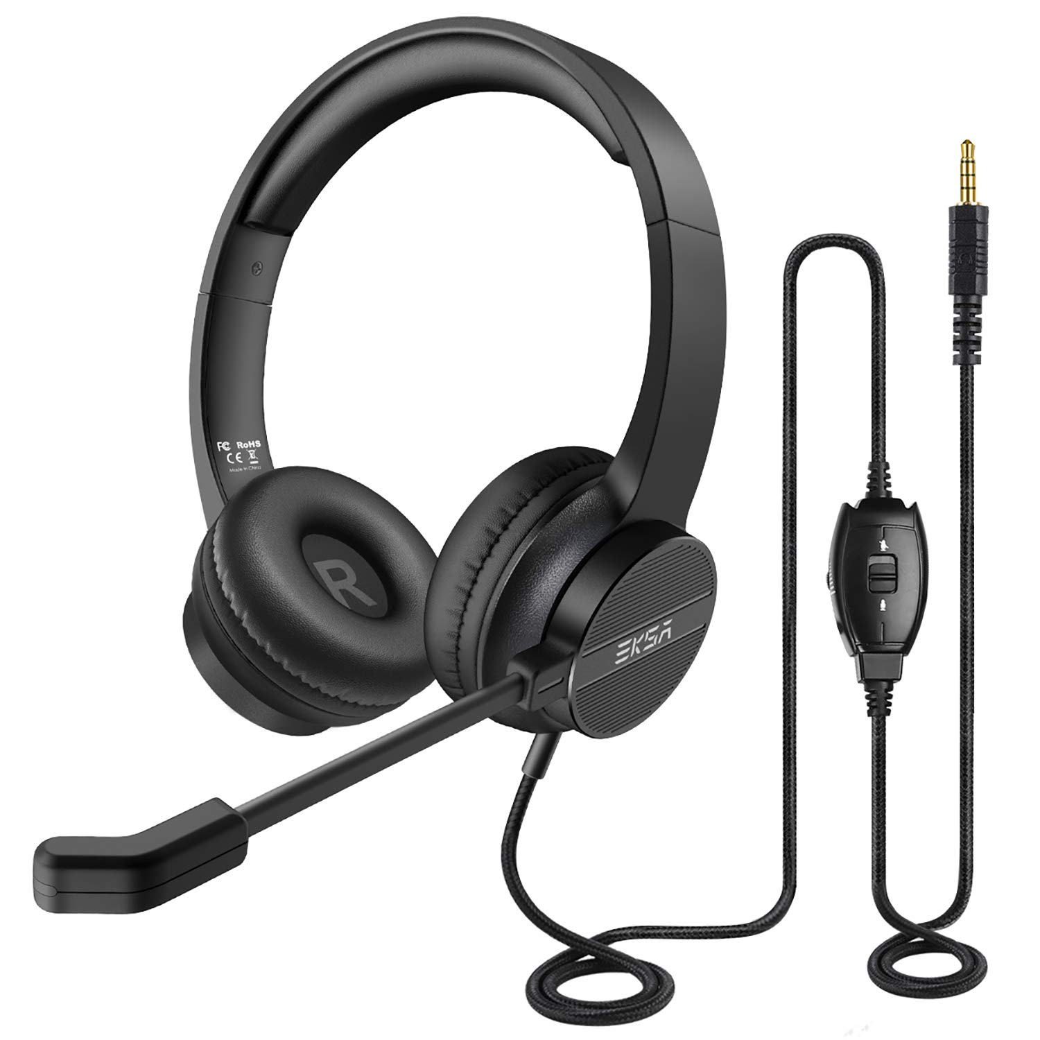 EKSA Wired Gaming Headset with Microphone for PC & Laptop - 3.5mm Noise Cancelling Headphones with Volume Control & Mic Mute - Lightweight Comfort for All-Day Office Work, Call Center, Skype Calls, Online Meetings & Remote Learning