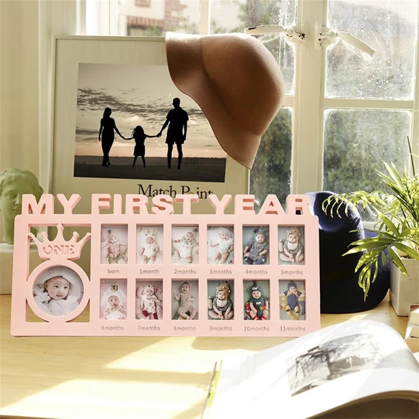 Gold Baby Growth Photo Frame - 1 Year Old Milestone Keepsake, School Time Children's Growth Record Album, Certificate Display Picture Frame for Desk - Perfect for Nursery Decor, Birthday Gifts & Memory Preservation