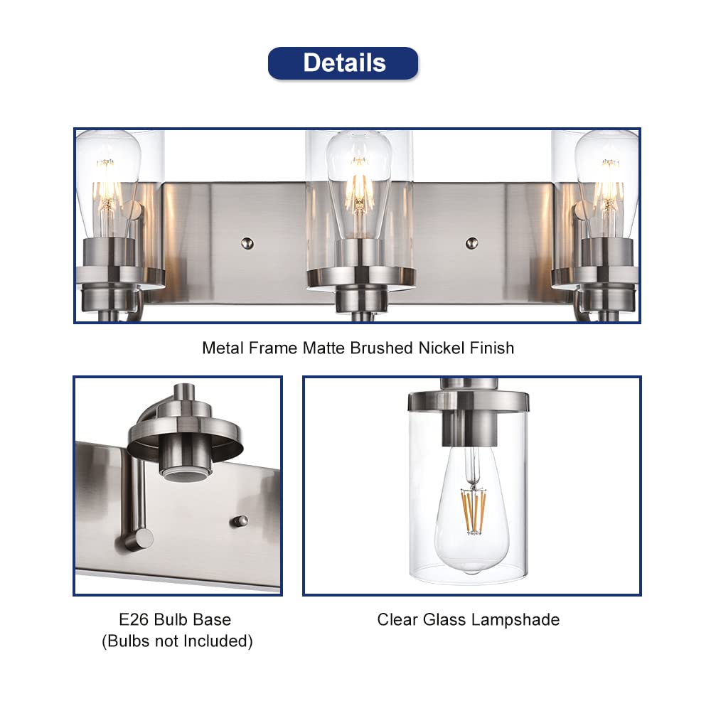 Farmhouse Bathroom Vanity Light Fixtures - Brushed Nickel Wall Sconce Lighting for Mirror, Modern Bathroom Vanity Lights for Bedroom, Kitchen & Living Room - Perfect for Bathroom Makeovers, Bedroom Accent Lighting & Kitchen Decor