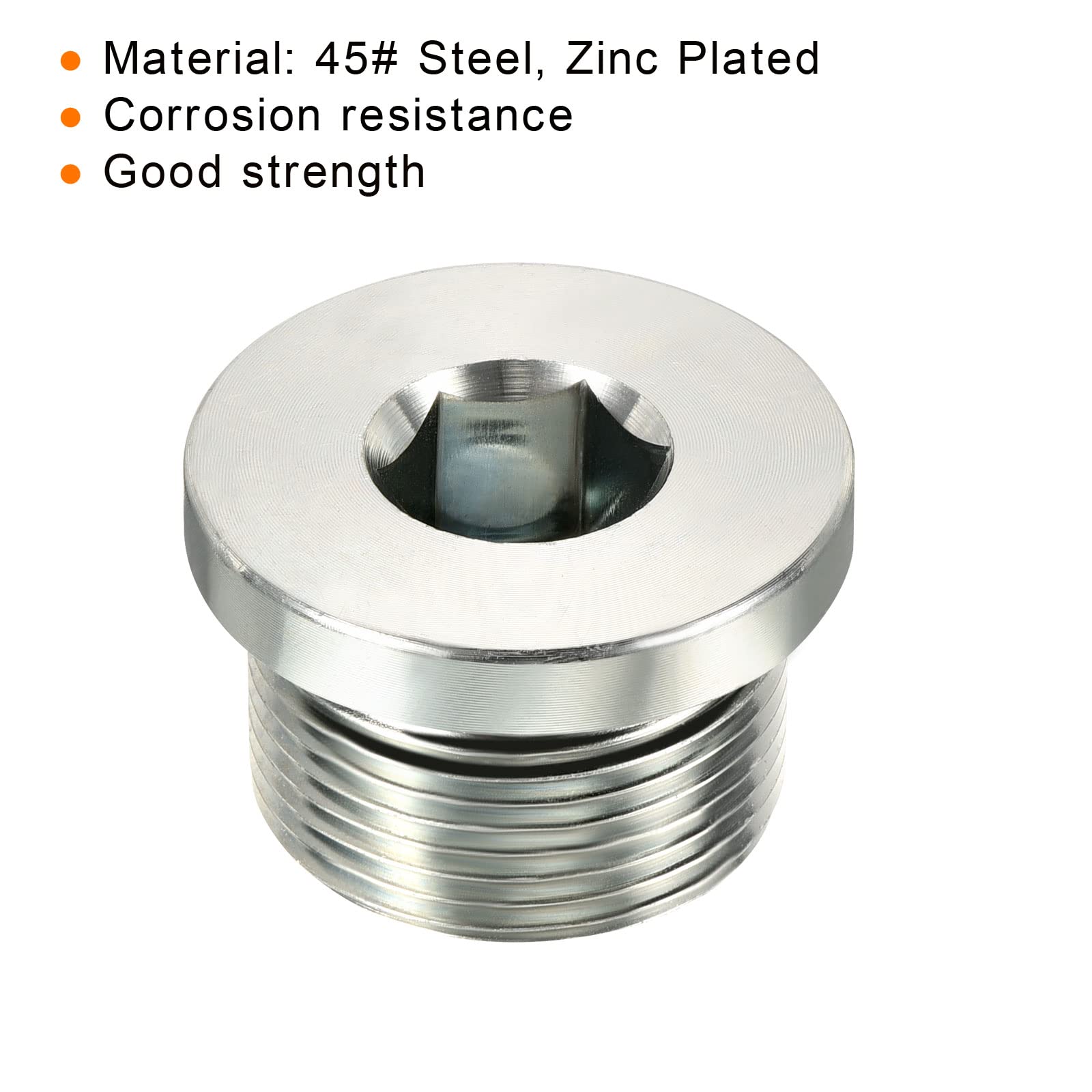 PATIKIL M26x1.5 Internal Hex Head Pipe Plug - 45# Steel Male Threaded Fitting with Sealing Ring for Plumbing, Hydraulic & Pneumatic Systems - Ideal for Pipe End Termination in Industrial, Automotive & DIY Applications