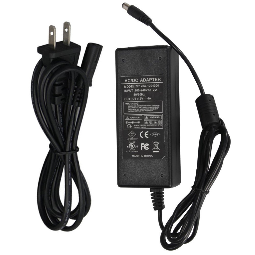 12V 4A Power Adapter, AC 100-240V to DC 12V Converter, 48W Switching Power Supply with 2.1mm X 5.5mm US Plug - LED Driver for 3528/5050 LED Strip Lights - Perfect for Home Lighting, DIY Projects, and Commercial Signage