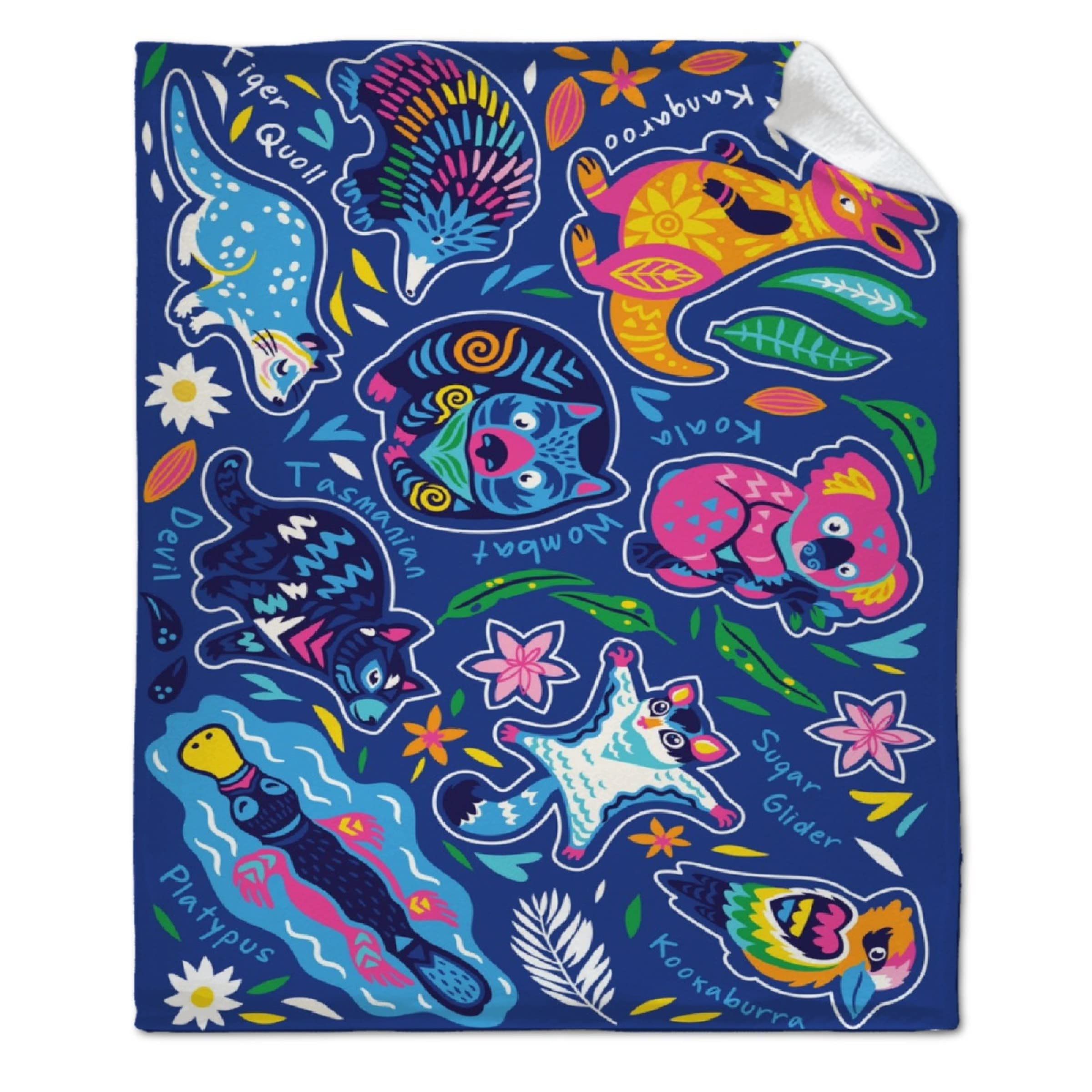 Australian Native Animals Fleece Throw Blanket - Super Soft Flannel Blanket for Bed, Couch & Sofa - 60x50 Inch Cozy Blanket for Teens & Adults - Perfect for Travel, Camping & Home Decor