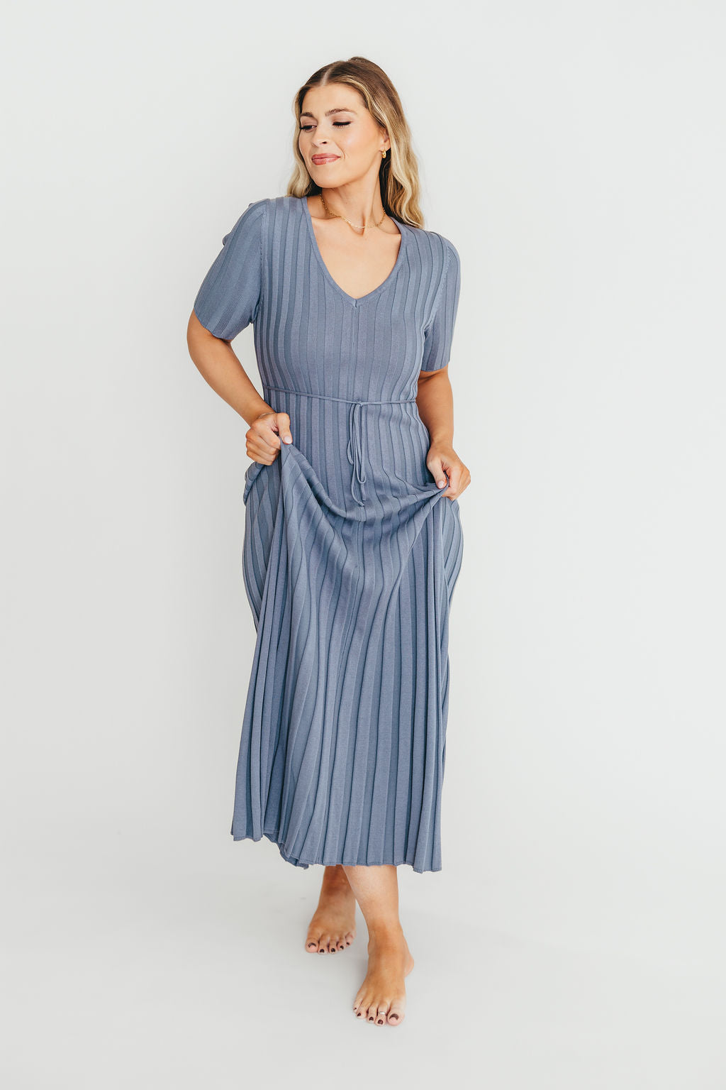 Oakley Ribbed Maxi Dress in Dusty Blue - Bump Friendly Maternity Dress for Pregnancy & Nursing | Perfect for Casual Outings, Baby Showers & Summer Events