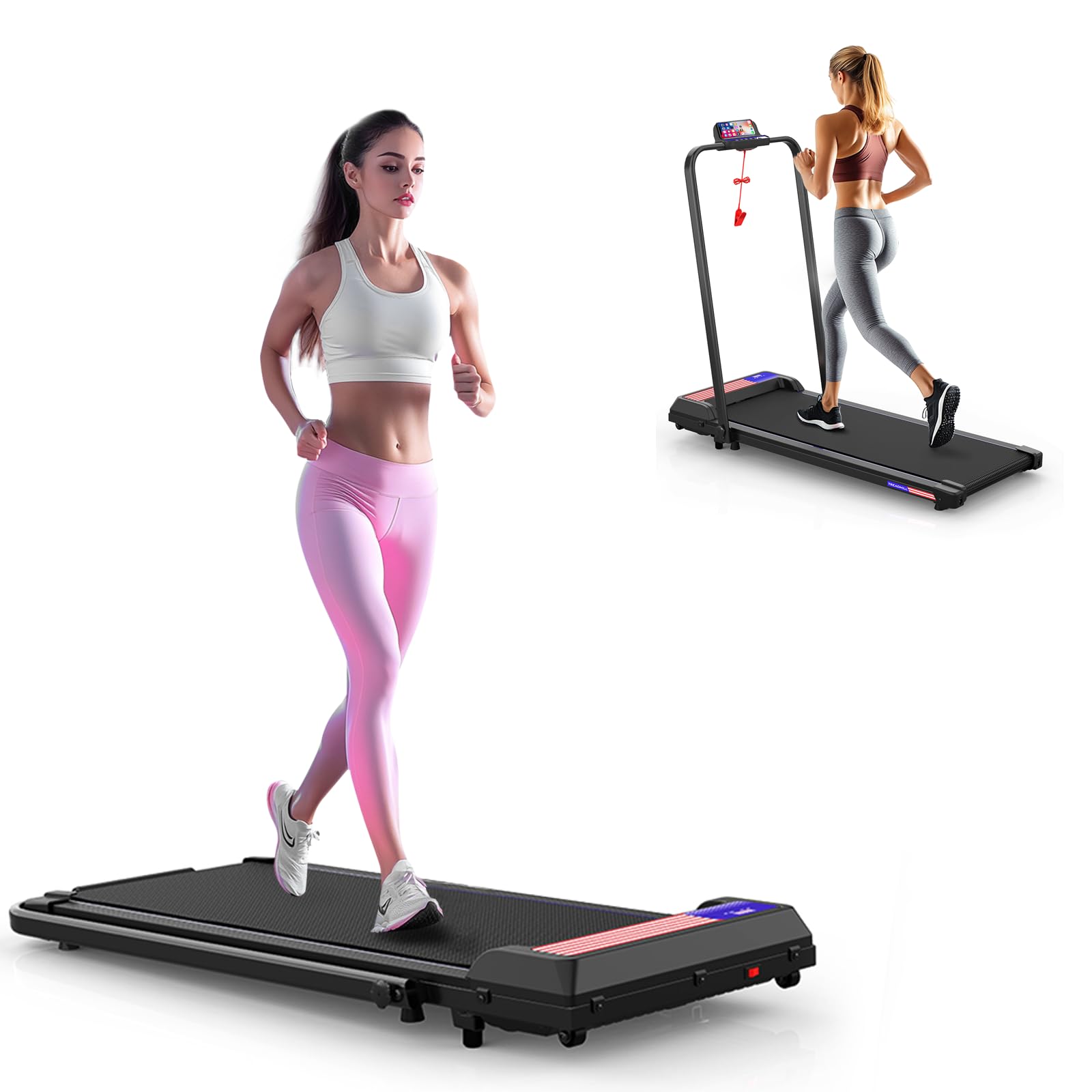 NAYSAYE 2 in 1 Folding Treadmill for Home with Incline, Large LCD Display, Under Desk Walking Pad - Portable Treadmill with Remote Control for Home Office, Small Spaces & Apartment Workouts
