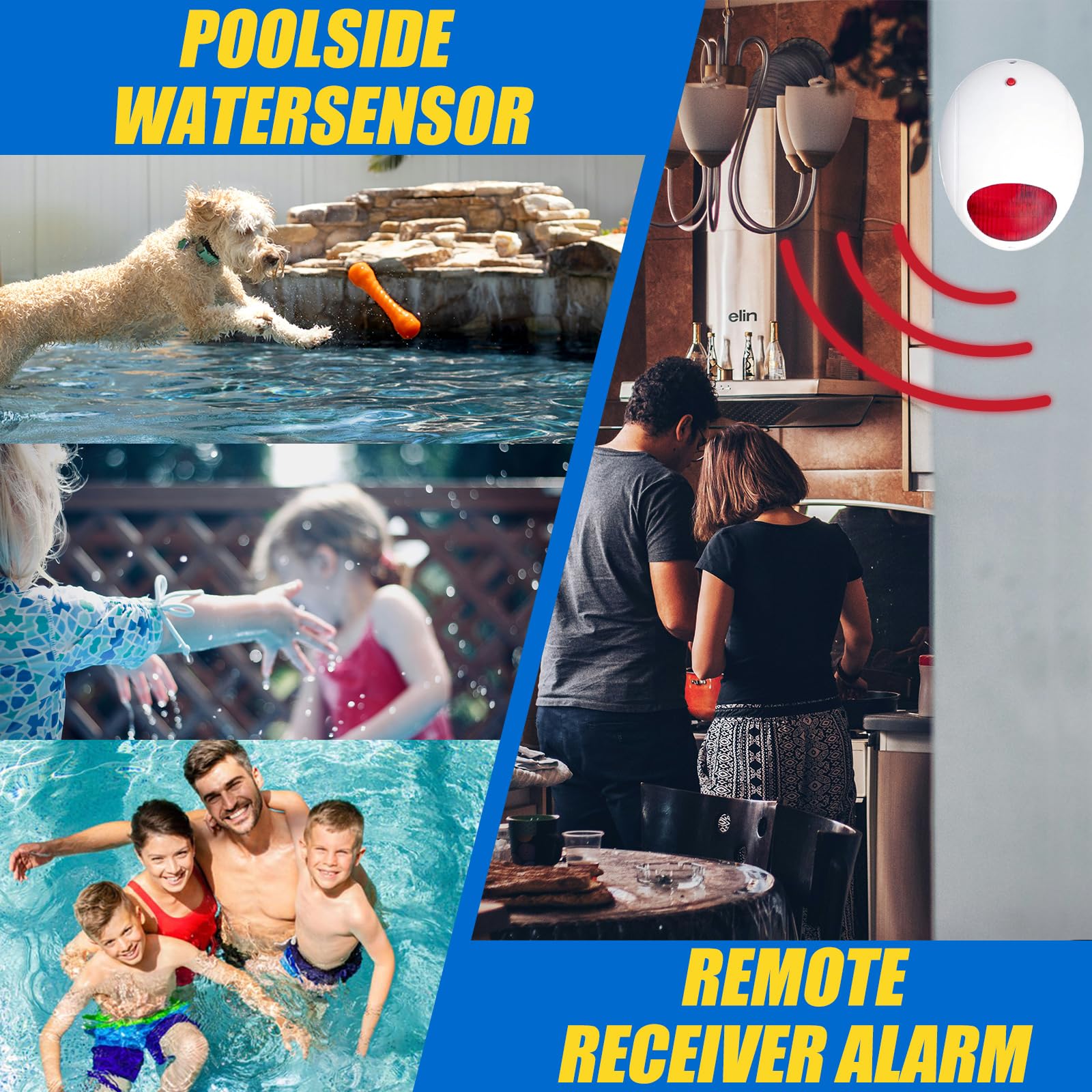 Pool Alarm with Remote Receiver - Battery Powered Pool Safety Monitor for Inground & Above Ground Pools | Underwater Drowning Detection System | Child & Pet Protection up to 16x32 sq.ft | Ideal for Backyard, Vacation Homes & Family Swimming Safety
