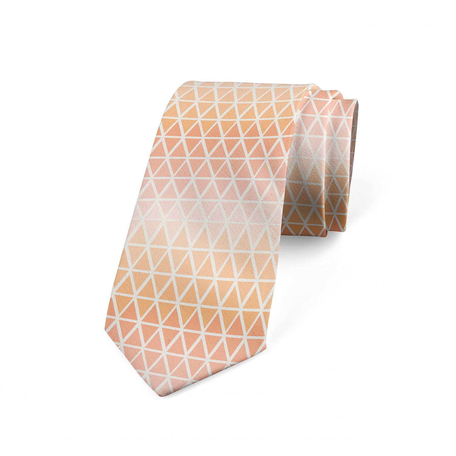 Ambesonne Silk Necktie for Men - Pastel Peachy Triangle Pattern, 3.7