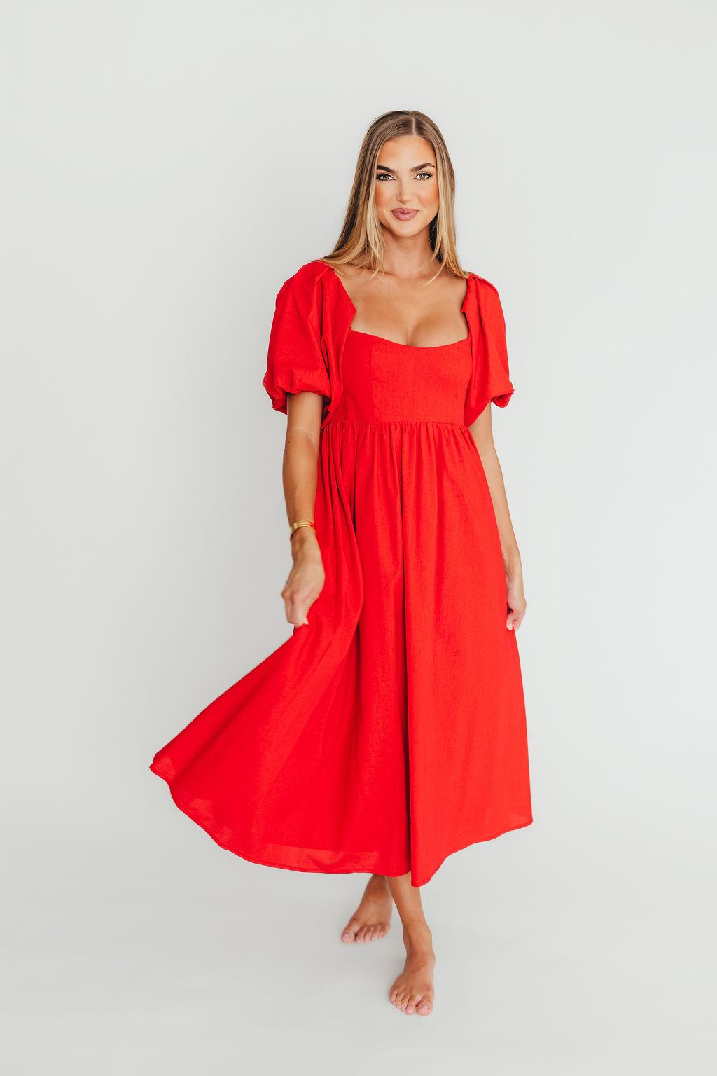Hamilton Midi Dress in Red - Bump Friendly Maternity Dress (S-XL) | Flowy Summer Dress for Pregnancy, Baby Shower & Special Occasions