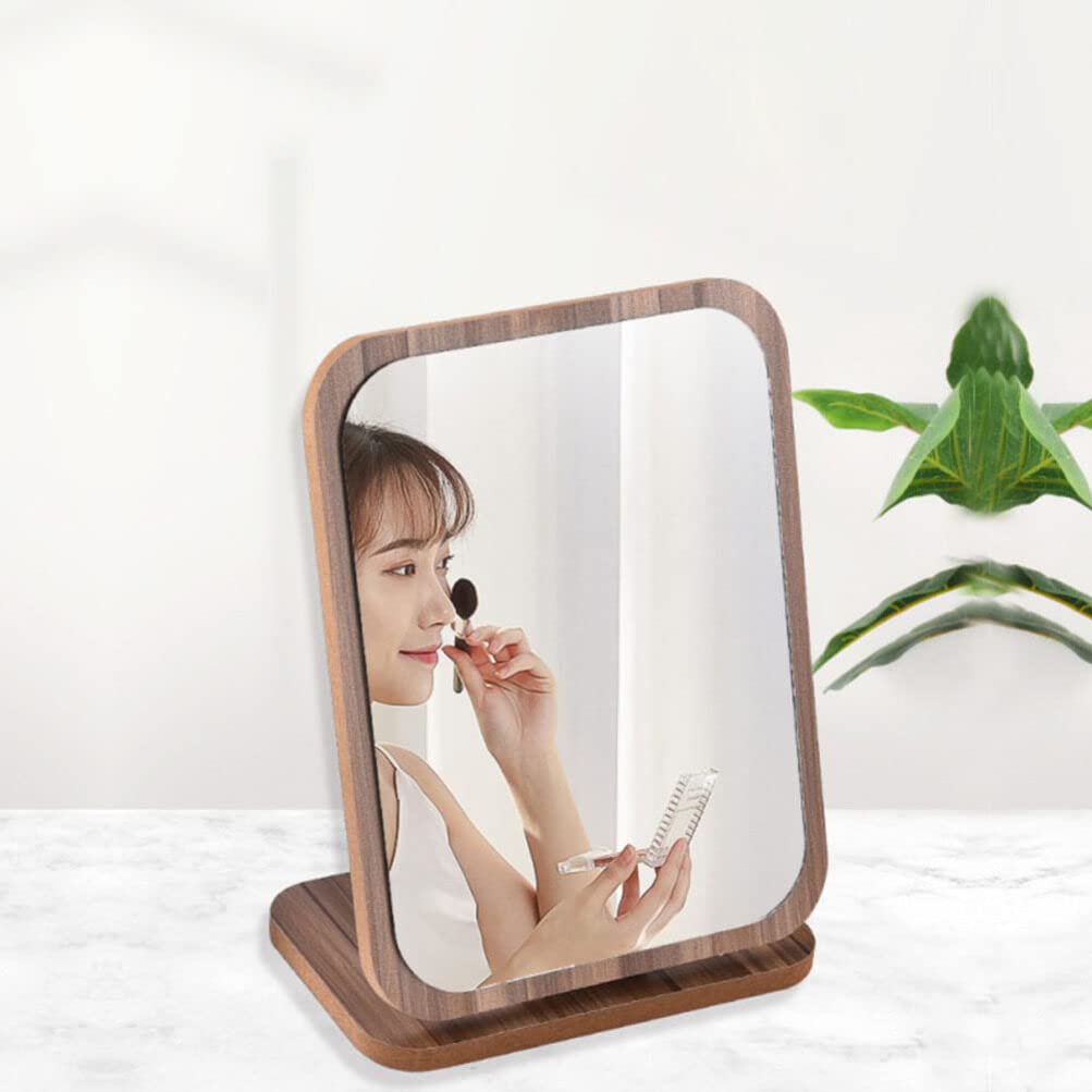 Beaupretty Wooden Fold Down Desk Vanity Makeup Mirror with Stand - Folding Tabletop Mirror for Bathroom, Bedroom & Dressing Room - Compact Desktop Makeup Mirror for Travel & Home Use