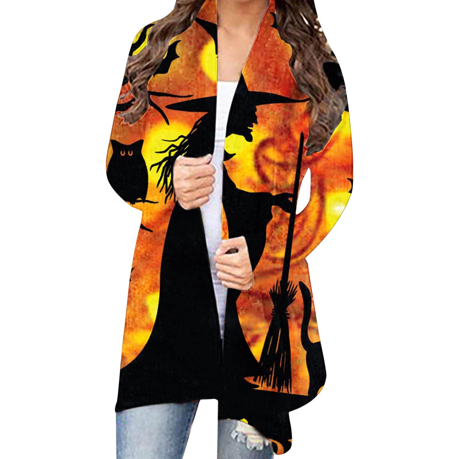 Women's Skull Print Open Front Cardigan Sweater - Long Sleeve Knit Halloween Pullover for Costume Parties & Fall Fashion 2022 | Cozy Layering for Autumn Outfits & Spooky Celebrations