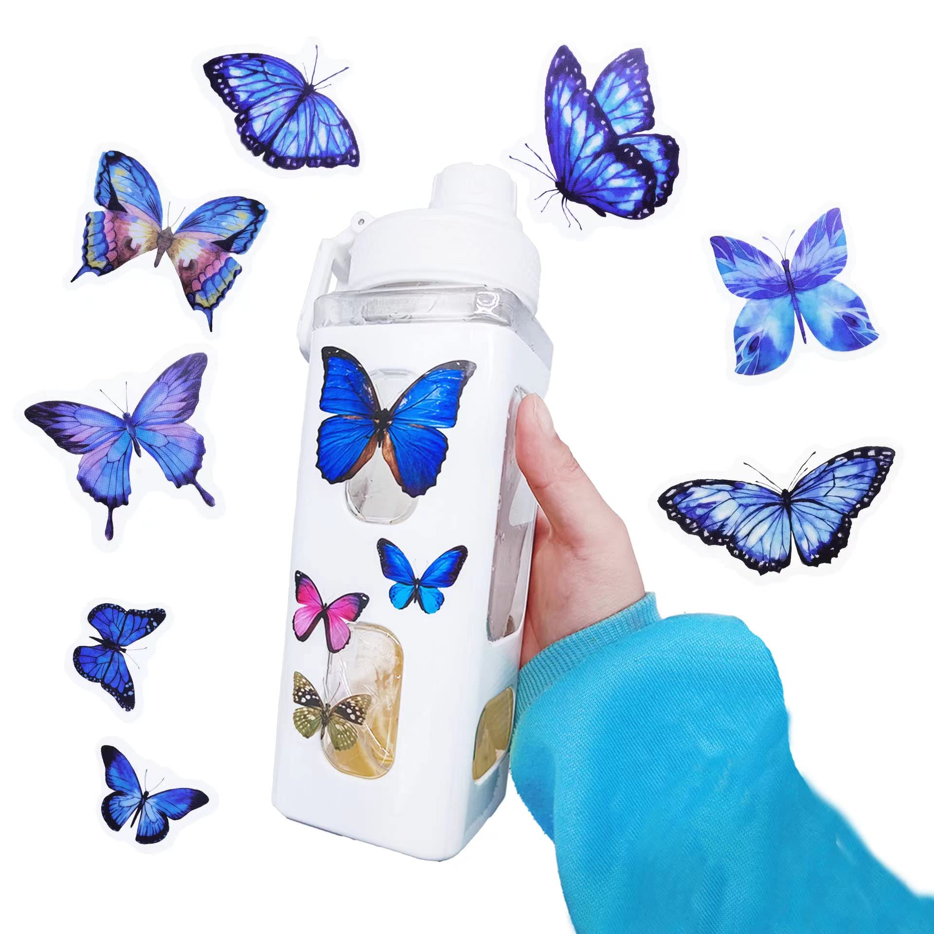 Cute Kawaii Milk Carton Water Bottle with Straw & Stickers - 24oz Leakproof BPA-Free Square Drinking Bottle (White + Butterfly Sticker) - Perfect for School, Office, Gym & Outdoor Activities