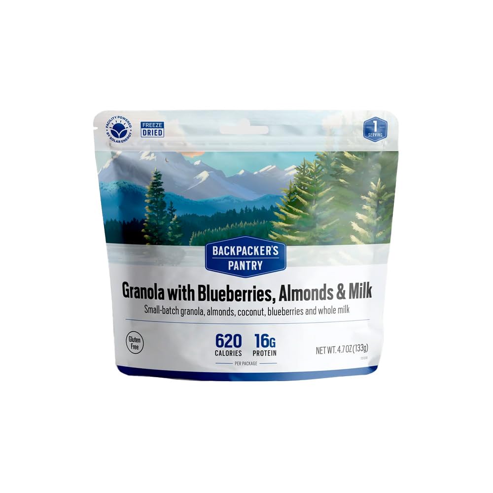 Backpacker's Pantry Freeze Dried Granola with Blueberries, Almonds & Milk - High Protein (16g) Vegetarian Camping Food - Perfect for Backpacking, Hiking, Emergency Preparedness & Outdoor Adventures