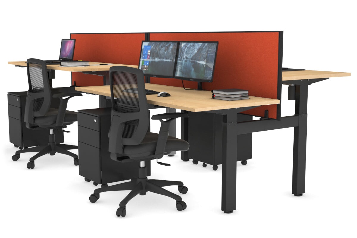 Adjustable 4-Person H Bench Workstation - Black Frame [1200L x 700W] - Perfect for Office, Workshop & Collaborative Workspaces