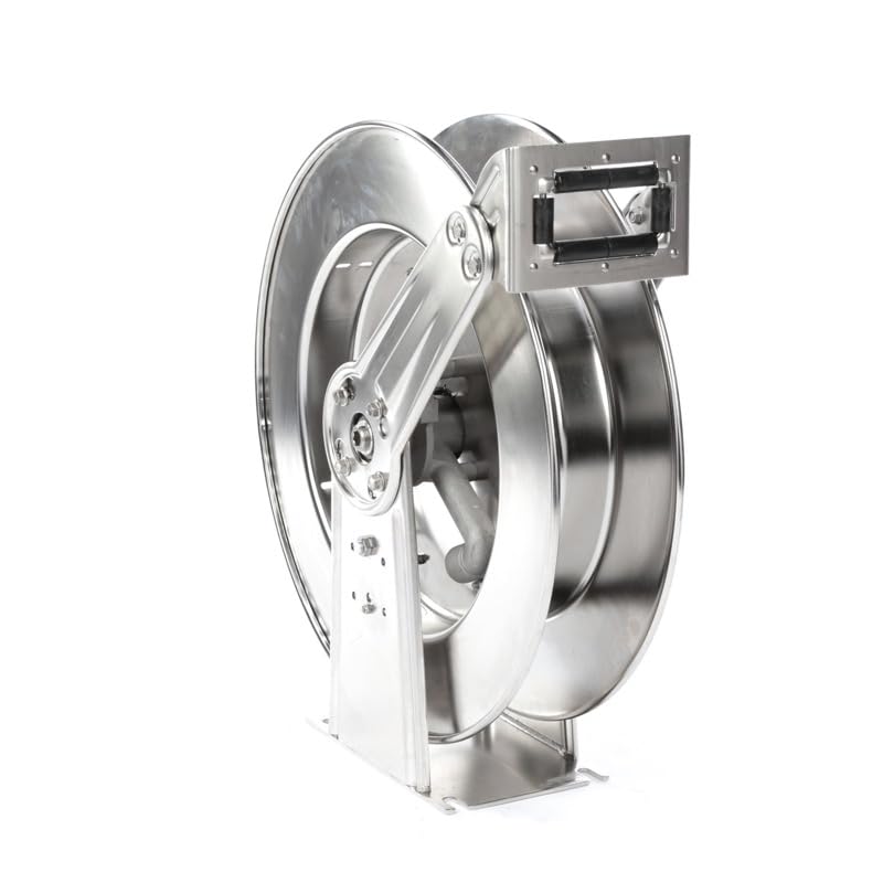 Reelcraft 83000 OLS Dual Pedestal Stainless Steel Hose Reel - 50 Foot Capacity for Air & Water Hoses (Hose Not Included) - Ideal for Workshops, Garages, and Industrial Applications