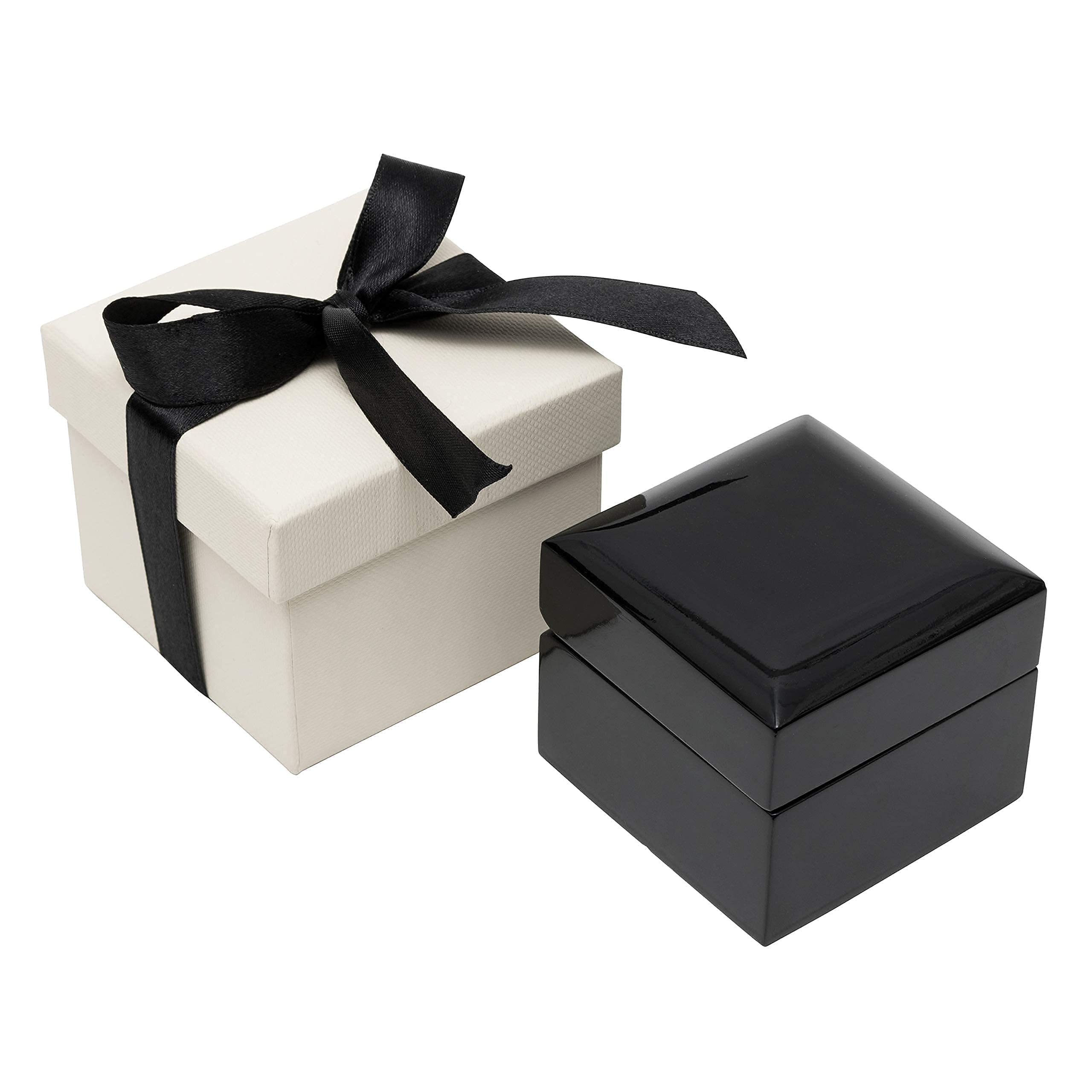 Premium Wooden Earring Gift Box - Luxury Jewelry Storage for Earrings with 2 Piece Packer & Ribbon - Elegant Black Piano Finish Jewelry Box for Women, Perfect for Gifting, Travel & Home Organization