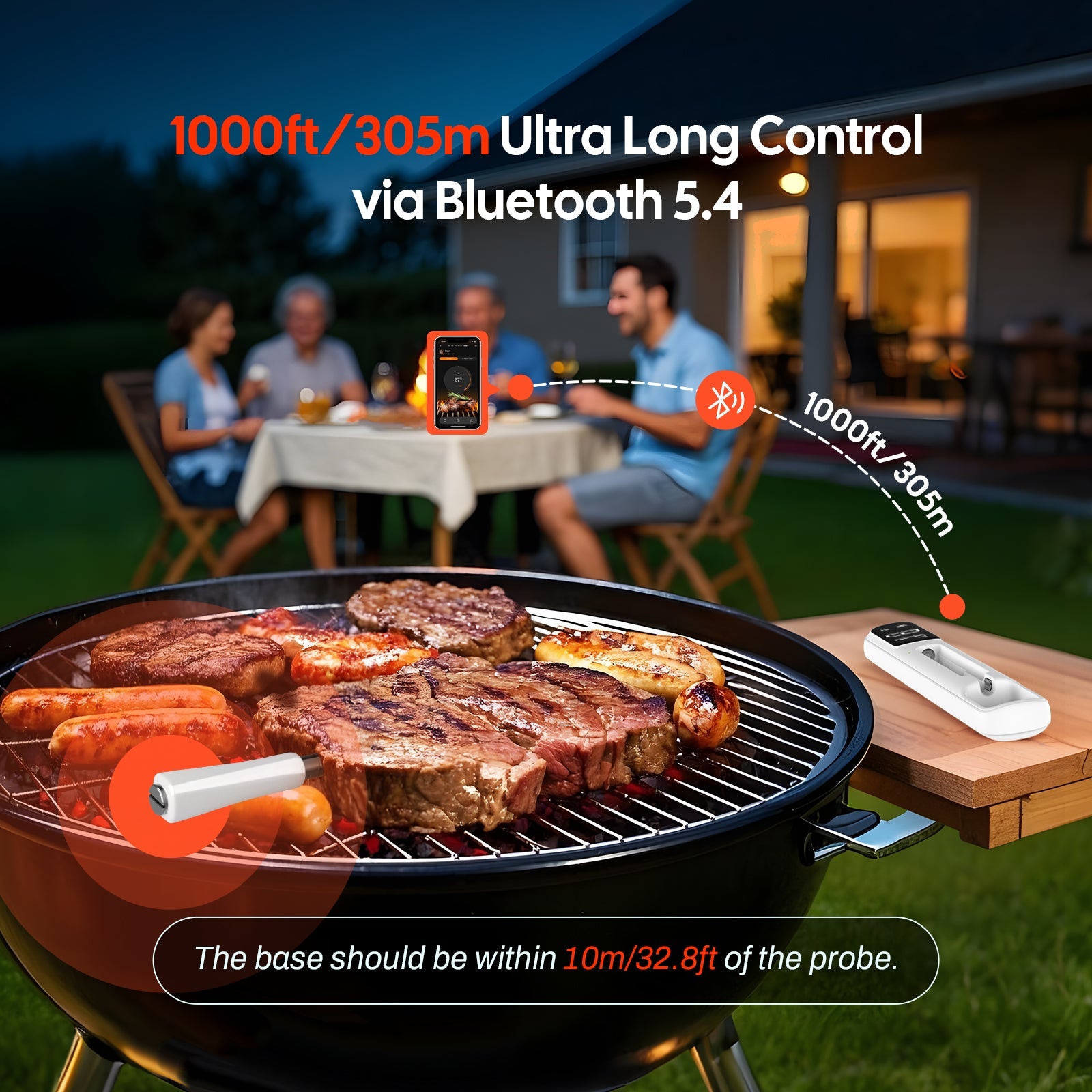 Bluetooth Mini Wireless Meat Thermometer - Digital Cooking Thermometer for Grilling, BBQ, Smoker & Kitchen - INT 11I B - Perfect for Steak, Chicken, Turkey & More