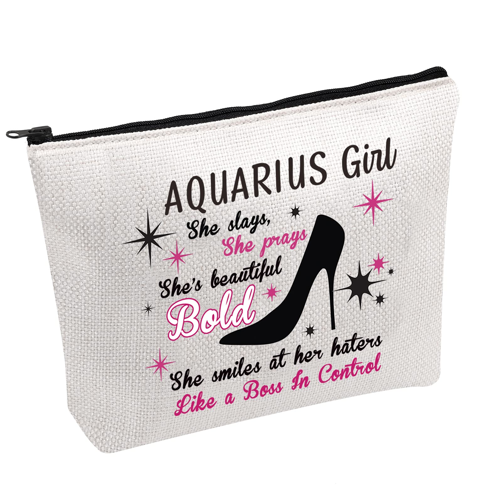 PWHAOO Zodiac Constellation Makeup Bag - AQUARIUS Astrology Cosmetic Pouch for Women, Travel Toiletry Organizer | Perfect Birthday Gift for Her, Girls Night Out, Festival Essentials & Daily Beauty Storage