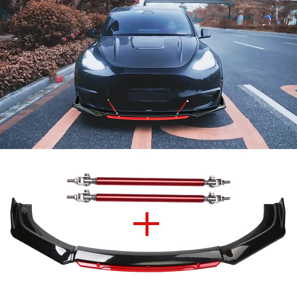 Universal Front Bumper Lip Body Kit - Black & Red ABS Front Spoiler Splitter with 8-10