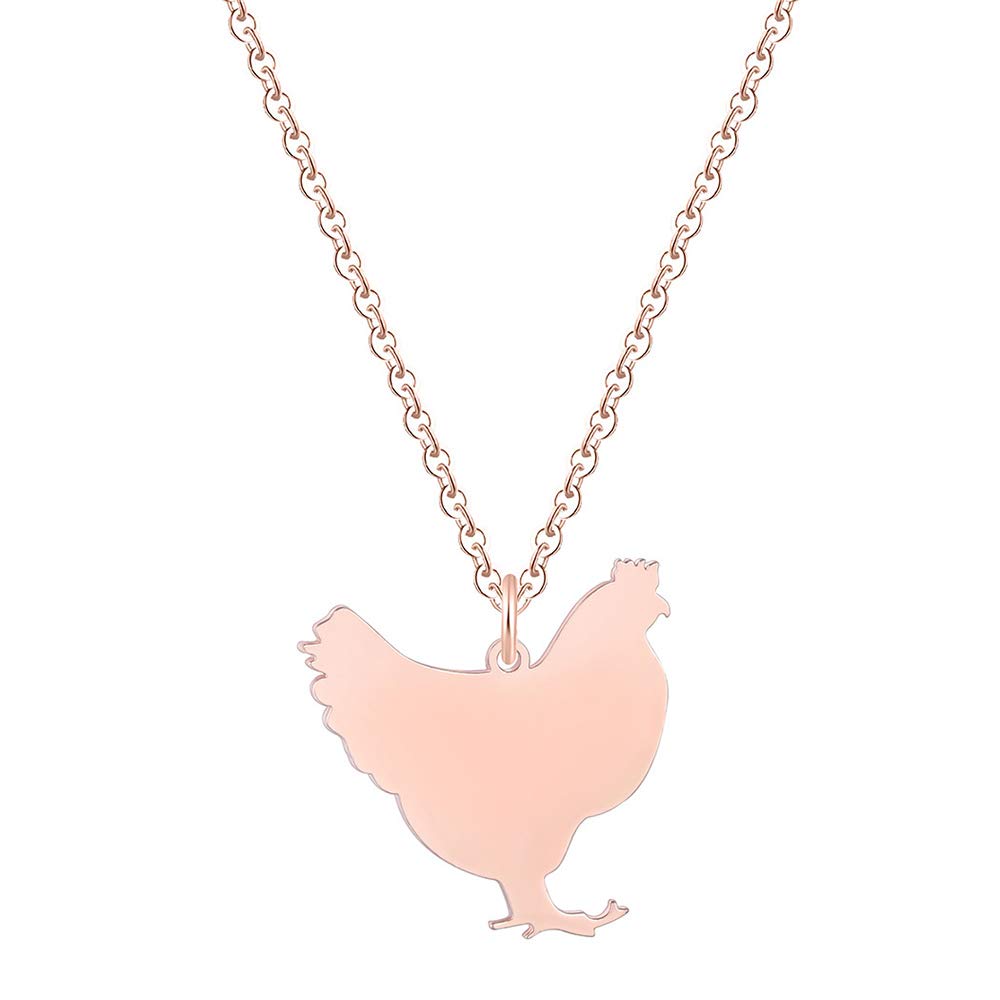 Stainless Steel Zodiac Rooster Pendant Necklace for Women - Elegant Rose Gold Chicken Jewelry - Perfect for Birthday Gifts, Chinese New Year, and Zodiac-Themed Fashion Accessories