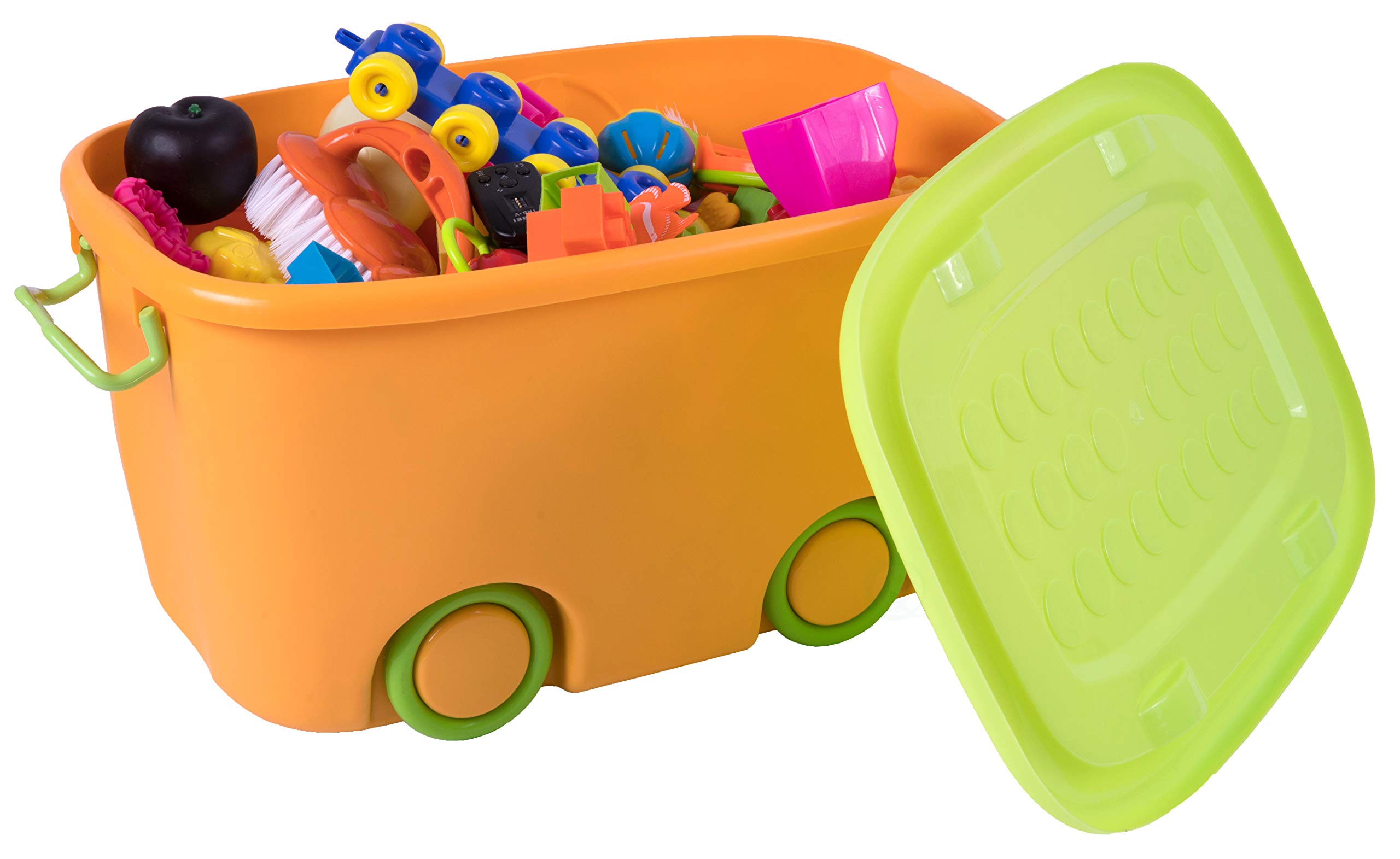 Basicwise Large Orange Stackable Toy Storage Box with Wheels - Organize Kids Toys, Playroom, Nursery & Closet Storage Solutions
