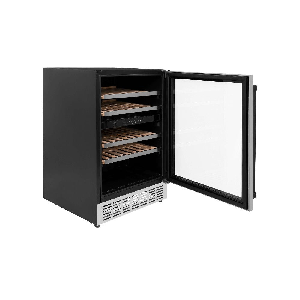 ZLINE Autograph Edition 24 Inch Stainless Steel Dual Zone Wine Cooler - 44 Bottle Capacity with Matte Black Accents for Home Bar, Kitchen, or Dining Room (RWVZ UD 24 MB)