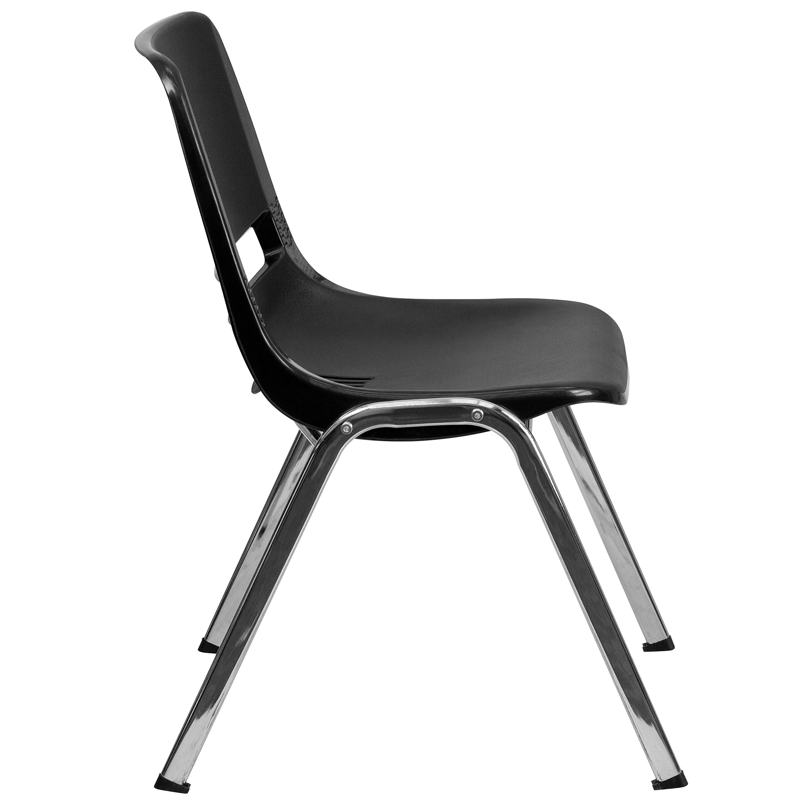 EMMA + OLIVER Black Ergonomic Stackable Office Chair with Chrome Frame - 18