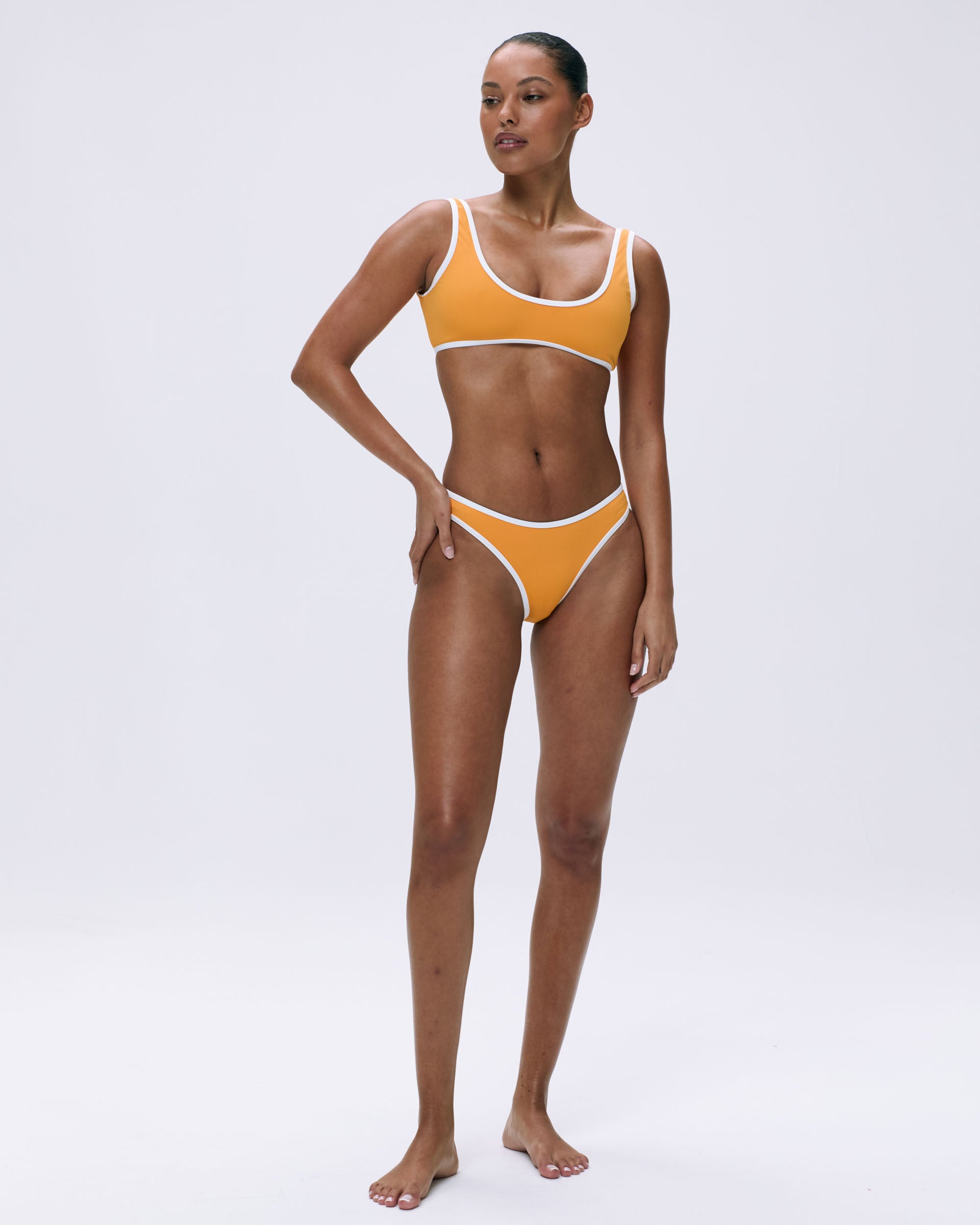 Contrast Scoop Bikini Top - Mango Orange & Marshmallow White | Sexy Swimwear for Beach, Pool & Summer Vacations