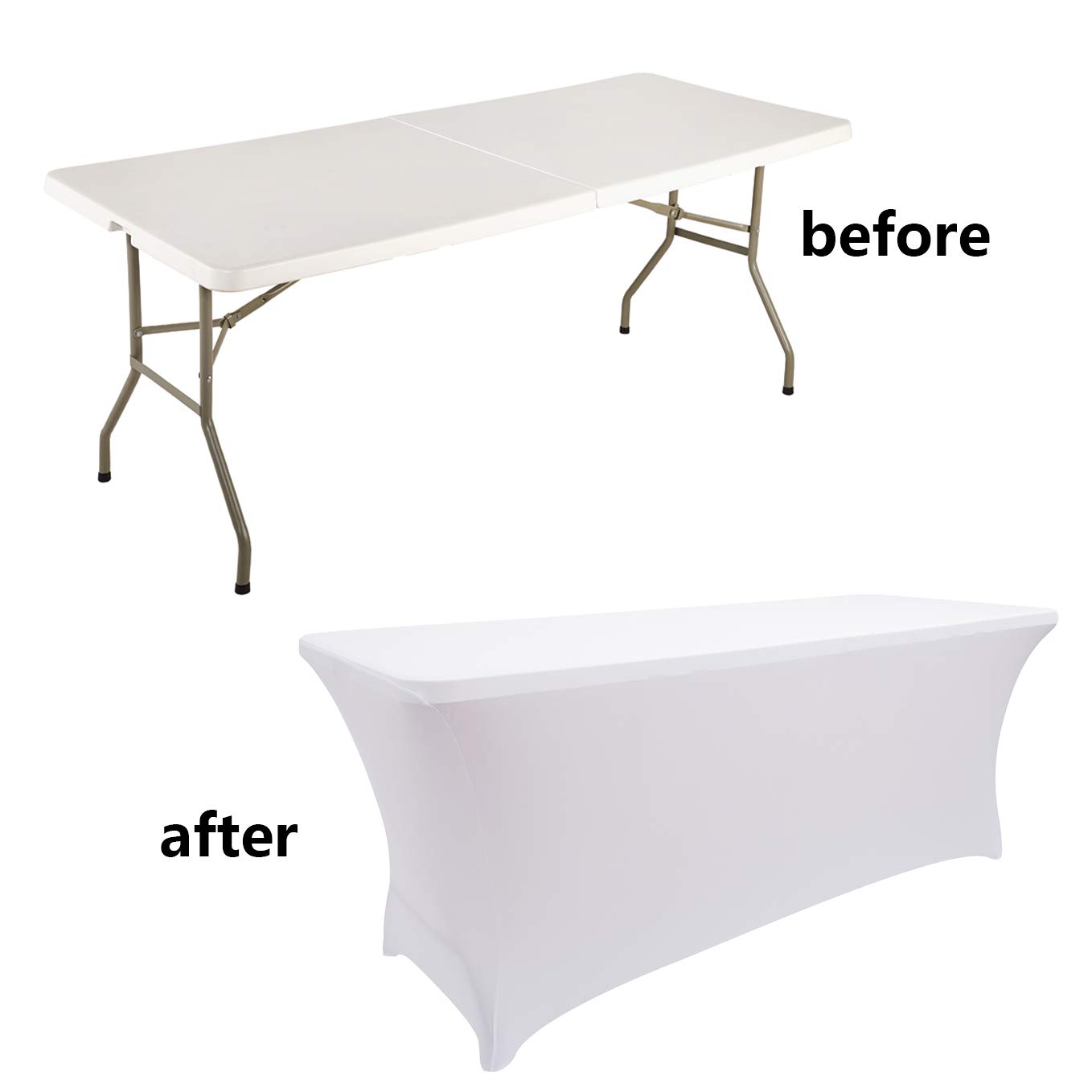 2 Pack Stretch Fitted Table Covers for 6 Foot Folding Tables - Elastic Spandex Rectangular Tablecloth with Open Back Design - Perfect for Trade Shows, Parties, Banquets & Outdoor Events (6FT, White)