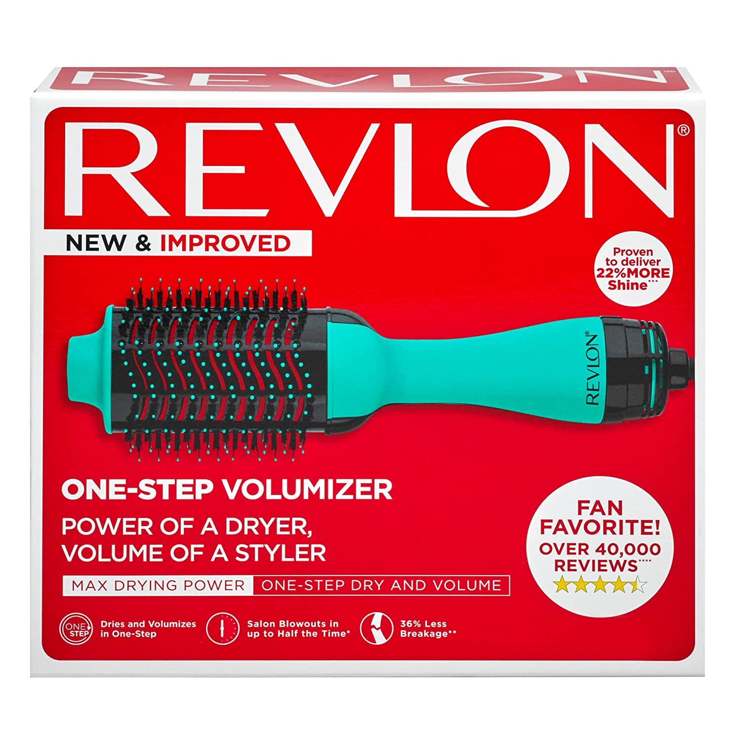 REVLON Salon One-Step Original 1.0 Hair Dryer & Volumizer Hot Air Brush - Ionic Technology, Adjustable Heat Settings, Cool Tip, Diffuser & Dryer Attachment (Teal) | Perfect for Salon-Quality Blowouts at Home, Styling & Volumizing Hair