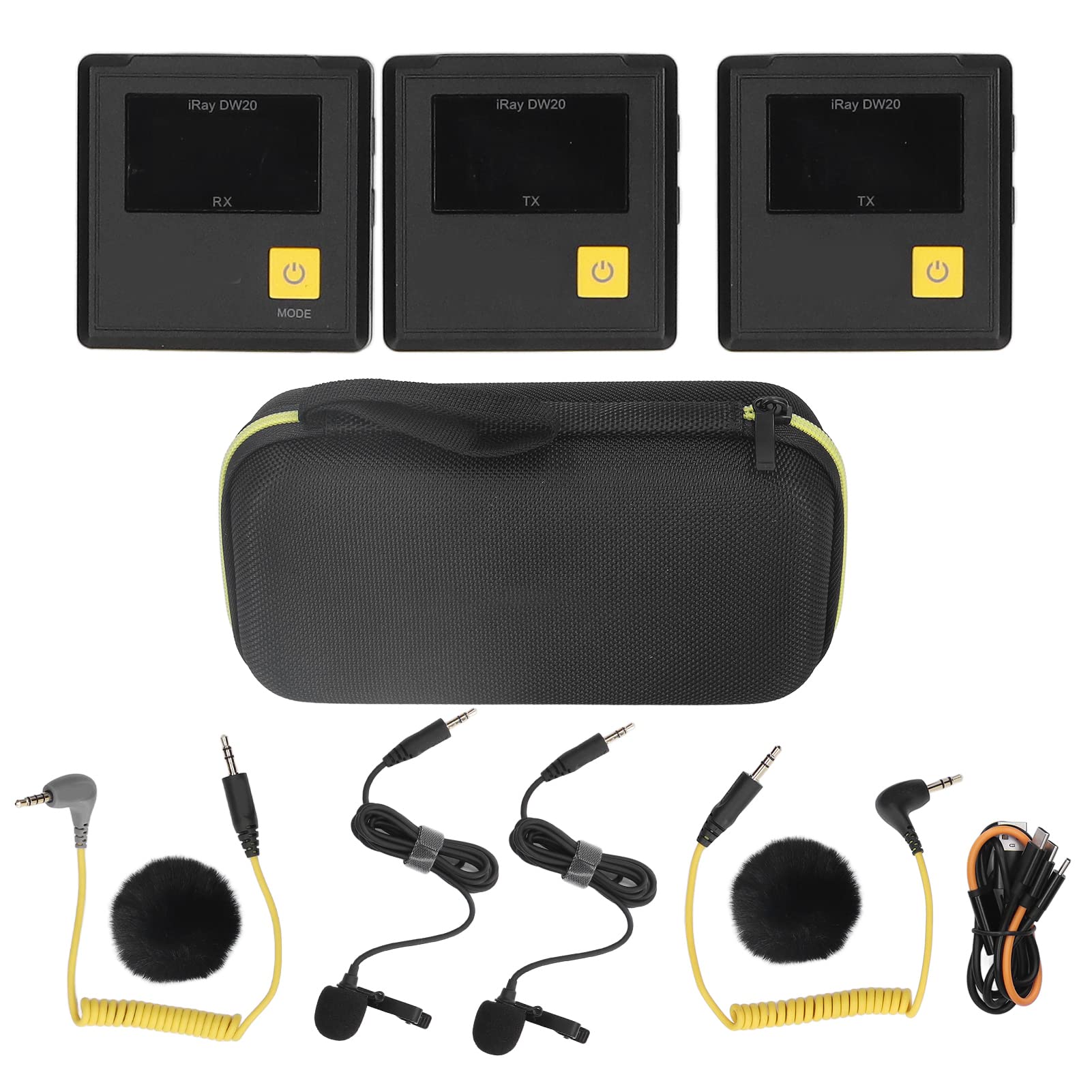 FOUF 2.4G Wireless Lavalier Microphone System - Compact Lapel Mic with 2 Transmitters & 1 Receiver for Smartphone, Camera, Podcast, Interview, YouTube - Perfect for Content Creators, Vloggers, and Live Streaming