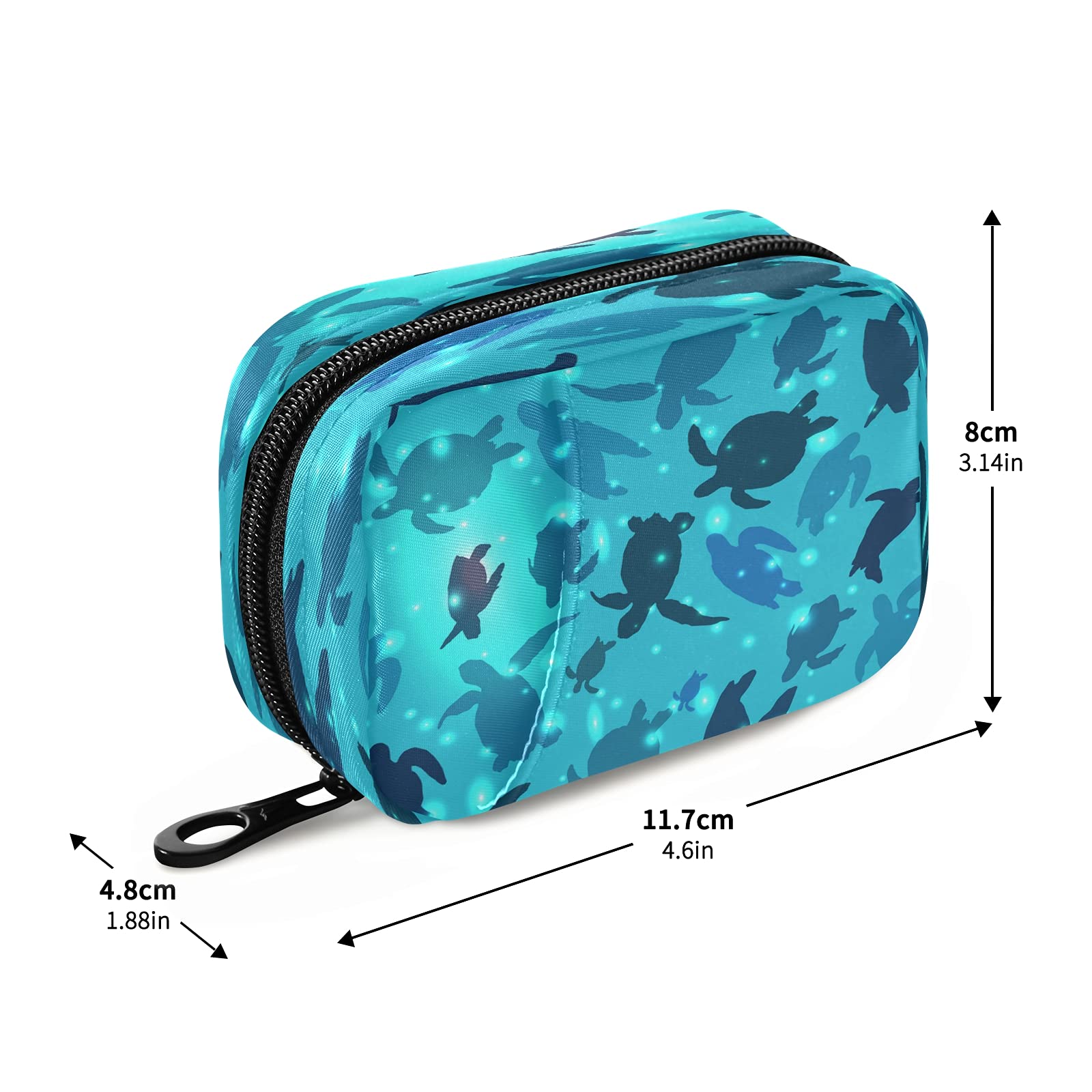 Xigua Sea Turtle Cute Travel Medicine Organizer - Compact Portable Pill Case for Vitamins & Supplements - 7-Day Zippered Pill Box Container - Perfect for Travel, Family, Business Trips & Daily Medication Management