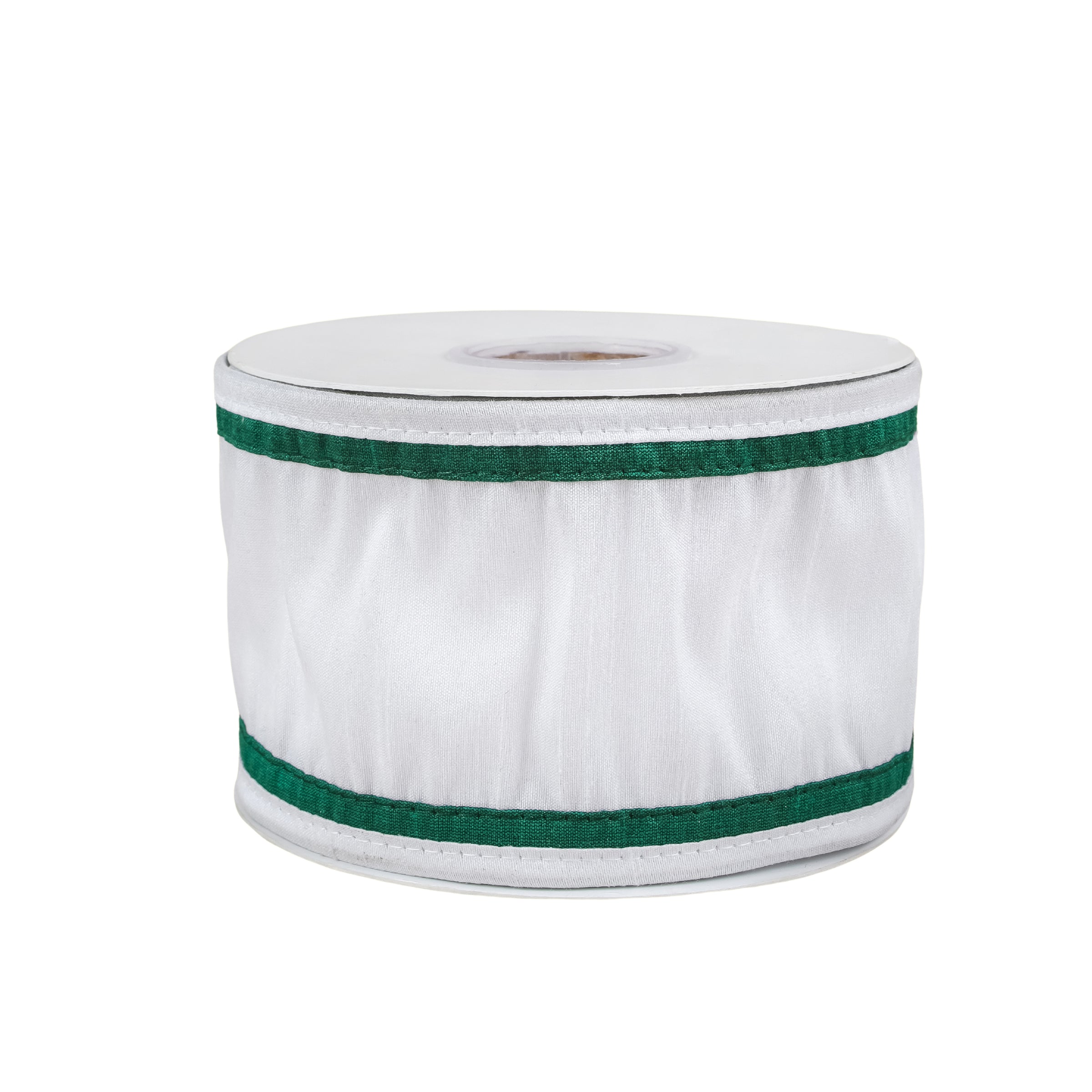 3 Inch HGTV Home Collection Dupioni Double-Sided Ribbon - White & Green Stripe - Perfect for Gift Wrapping, Wedding Decor, and DIY Crafts