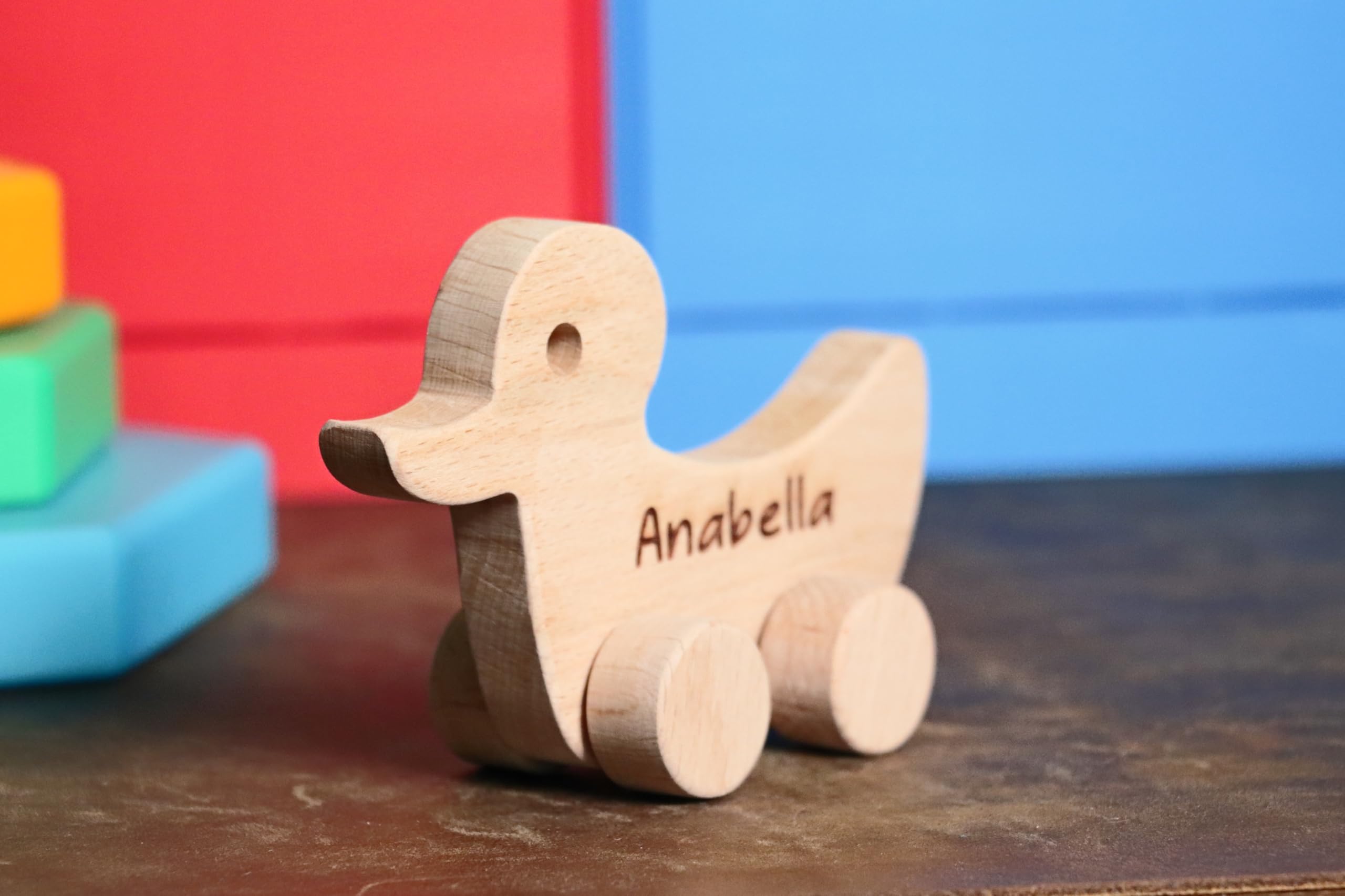 Wooden Rabbit Push Toy - Waldorf & Montessori Inspired Animal Toy for Toddlers - Personalized Baby Shower Gift - Natural Wooden Learning Toy for 1-3 Year Olds - Perfect for Early Childhood Development & Playtime Fun