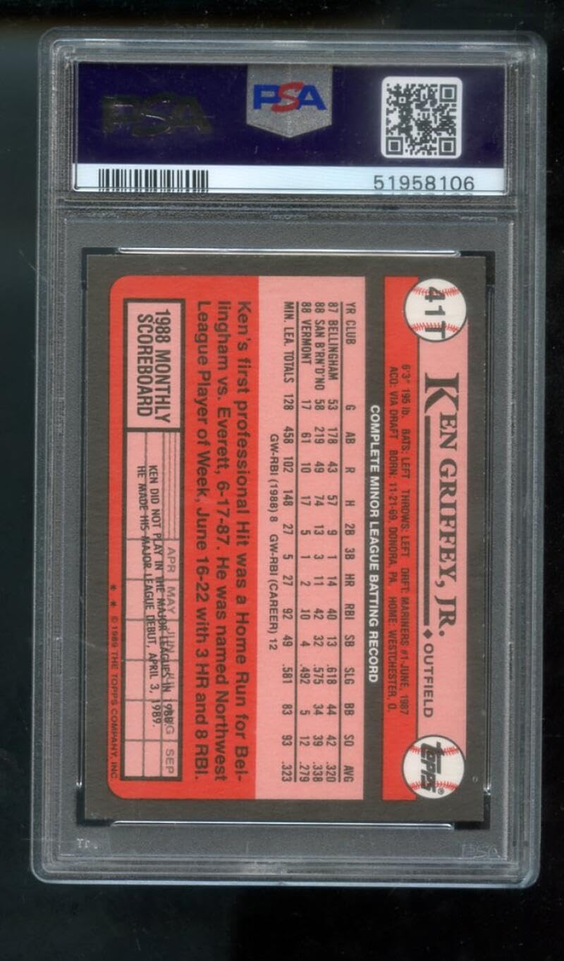 1989 Topps Traded Ken Griffey Jr. PSA 10 Graded Baseball Card #41T - Rare Collectible for Sports Memorabilia & Investment - Perfect for Display, Trading, and Baseball Card Collections