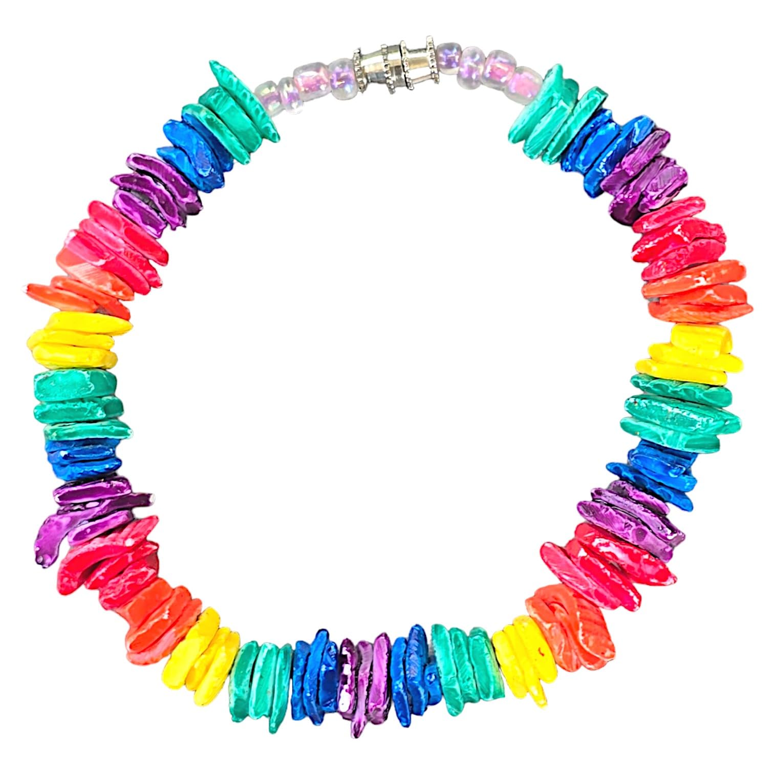 BlueRica Puka Shell Chips Necklace and Anklet Set - Natural Beach Shell Jewelry for Women, Boho Style Layered Necklace and Ankle Bracelet (Multi Color) - Perfect for Summer Vacation, Beach Party and Boho Fashion Accessories