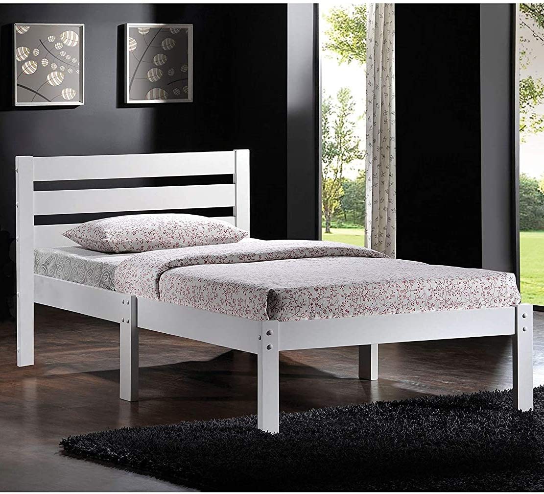 Harper&Bright Wooden Twin Platform Bed Frame with Headboard & Footboard - Sturdy Wood Slat Support, No Box Spring Needed - Classic Sleigh Design in White - Perfect for Kids Rooms, Guest Bedrooms & Small Spaces