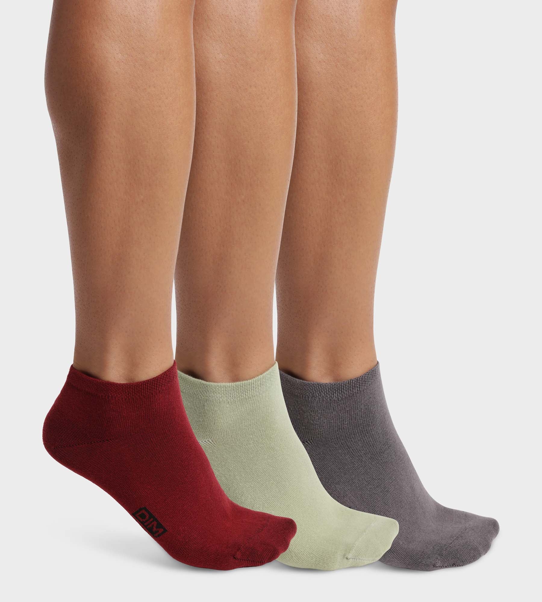 3 Pairs Men's Socks Set - Grey, Red & Sage Green Cotton Crew Socks for Casual Wear, Gym & Everyday Comfort
