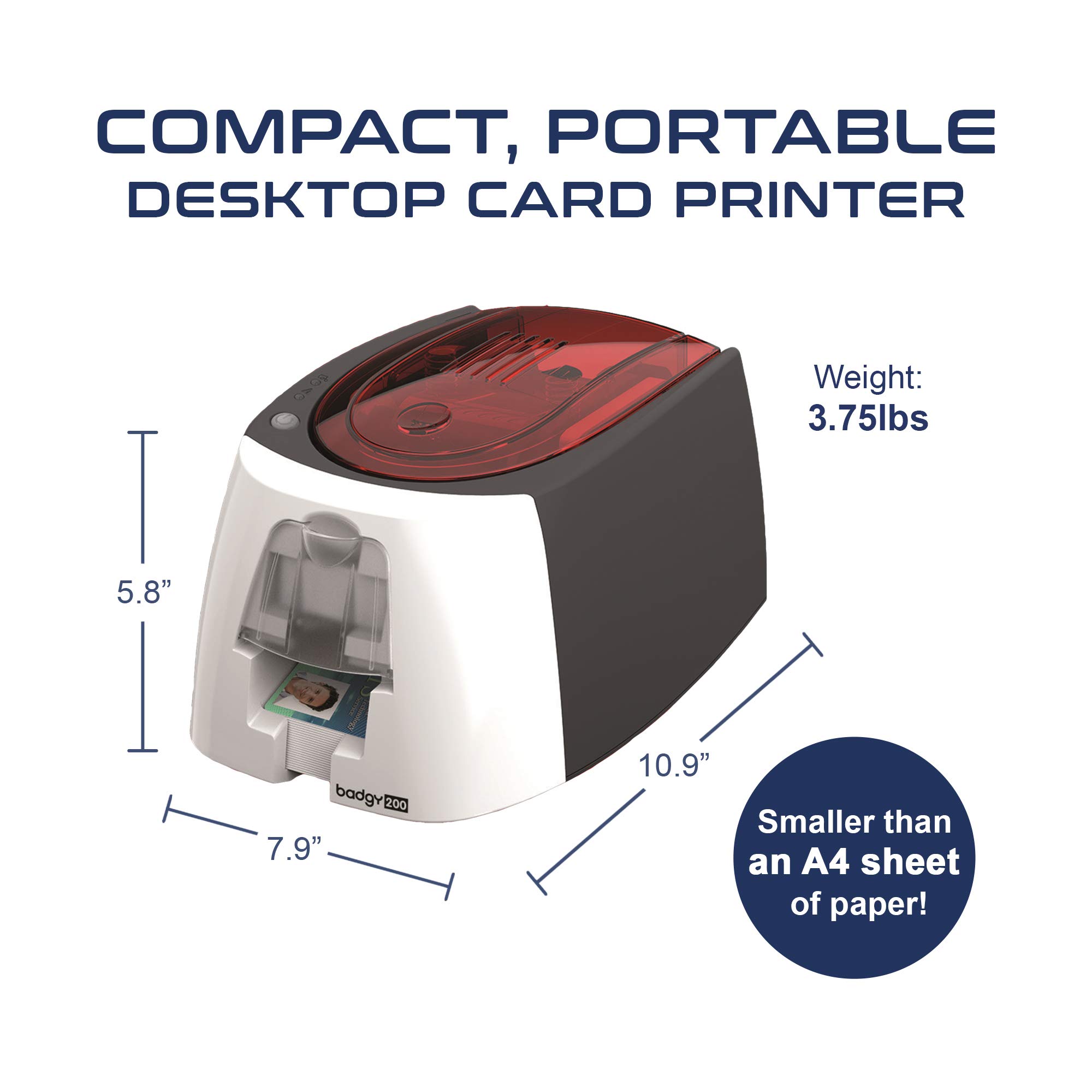 Evolis Badgy200 Single-Sided ID Card Printer for Schools, Offices & Events - High-Quality Plastic Card Printing Solution