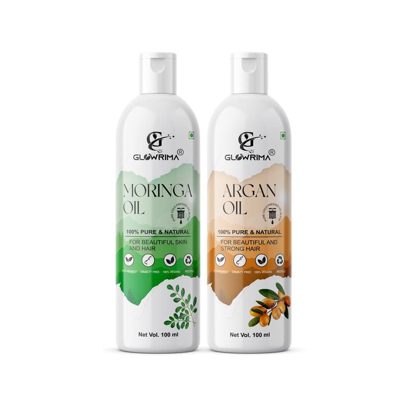 100% Pure Moringa Oil & Argan Oil Combo Set (100ML Each) for Hair Growth, Anti-Hair Fall, Split Ends Repair – Promotes Soft, Shiny & Healthy Hair – Perfect for Daily Hair Care & Scalp Treatment (Pack of 2)