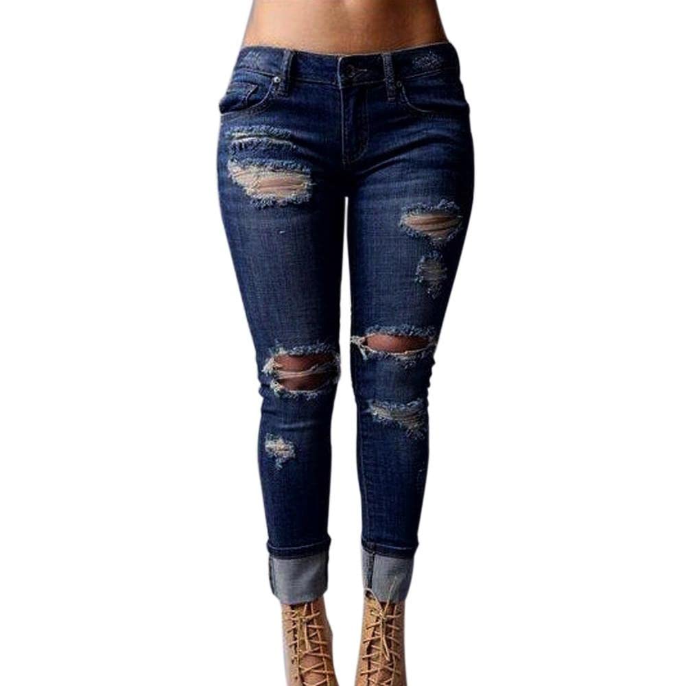 Petite Curvy Skinny Jeans for Women - Ripped Boyfriend Jeans with Mid Waist & Distressed Details | Stretch Denim Pants for Casual Wear & Everyday Outfits
