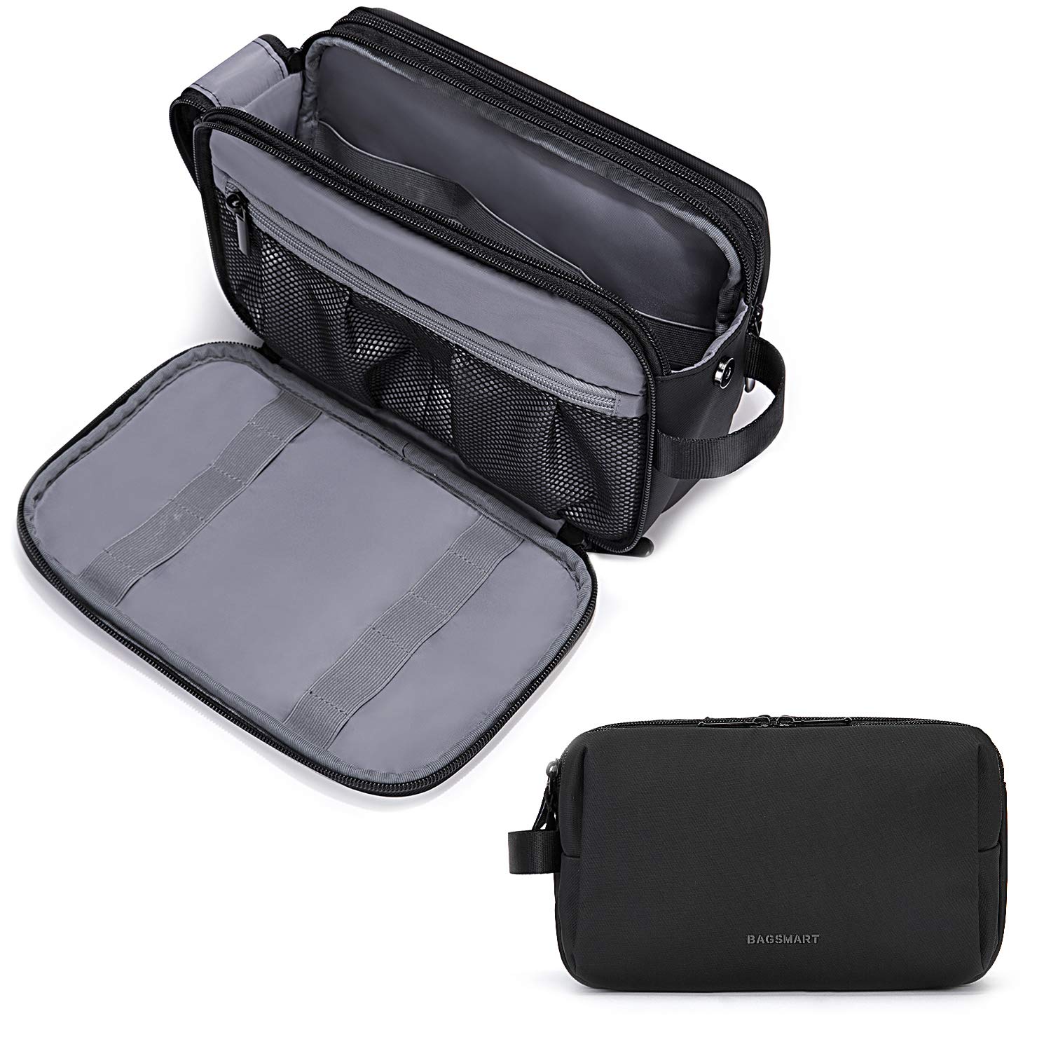 BAGSMART Water-resistant Travel Toiletry Bag for Men - Shaving Dopp Kit Organizer with Multiple Pockets for Toiletries & Accessories - Perfect for Gym, Business Trips & Vacation Essentials (Black, Medium)