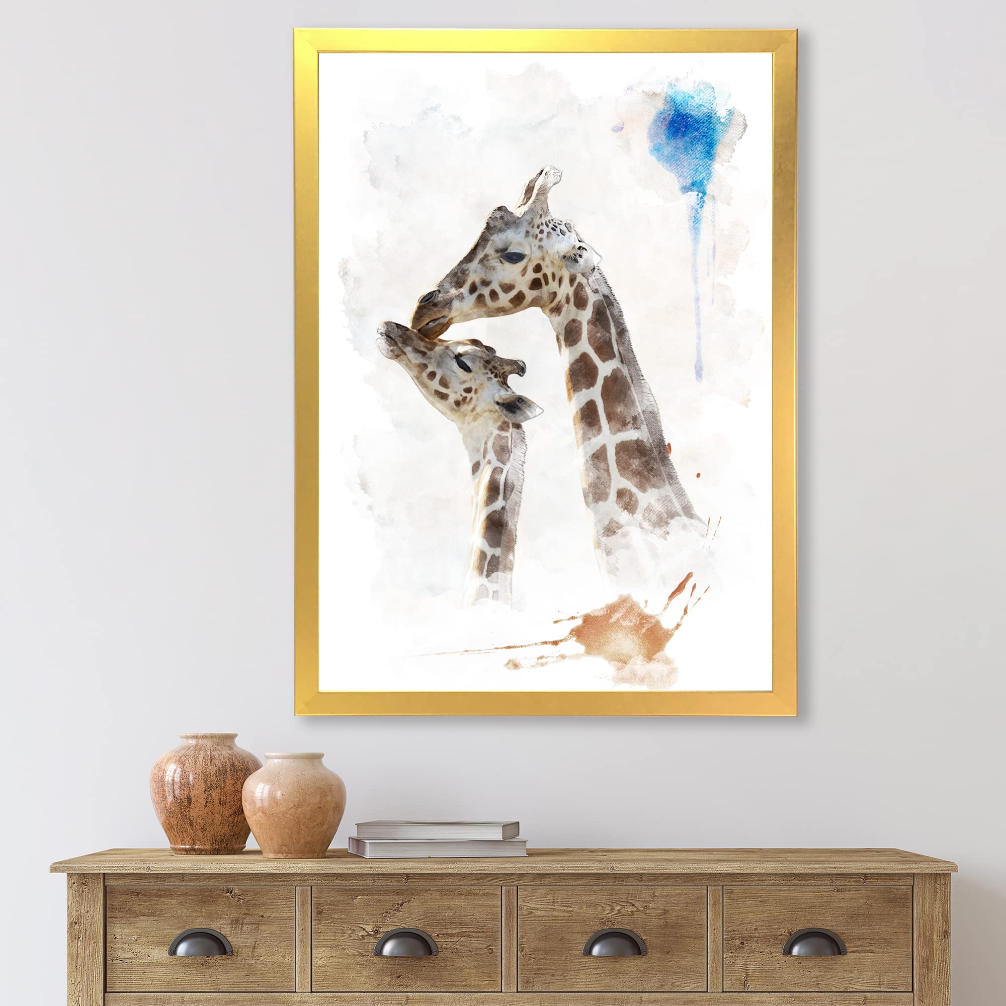 Farmhouse Framed Wall Art - Portrait of a Giraffe and Child - Nursery Decor, Kids Room Wall Decor, Living Room Artwork - Perfect for Home, Office & Gift Giving