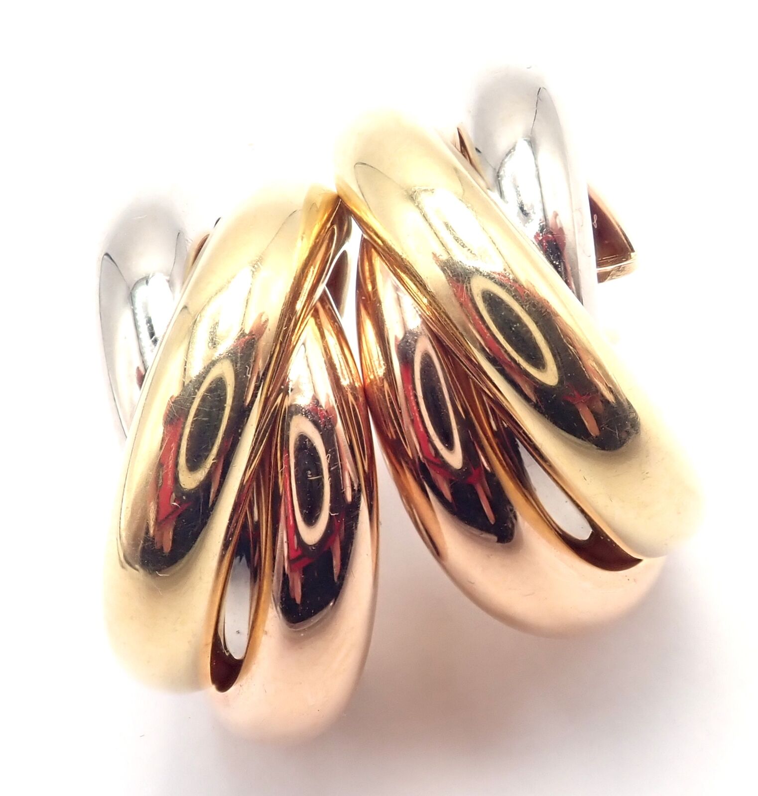 Authentic Cartier 18k Tri-Color Gold Medium Trinity Hoop Earrings for Women - Luxury Jewelry Gift for Anniversary, Wedding & Special Occasions