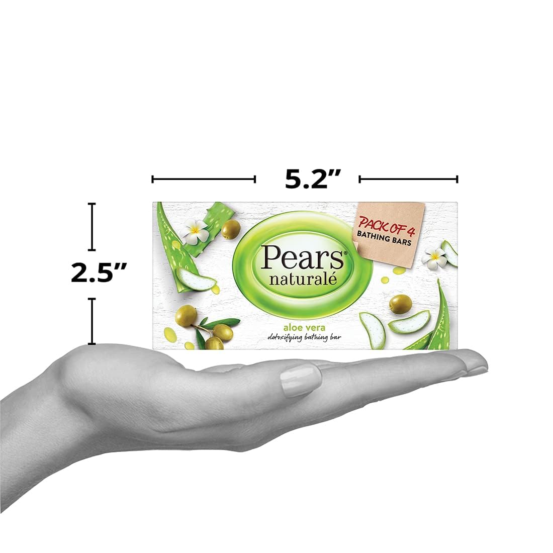 Pears Naturalé Aloe Vera Detoxifying Soap Bar - 125g (4 Pack) - Gentle Cleansing for Sensitive Skin, Acne & Body Care - Perfect for Daily Use, Travel & Gym