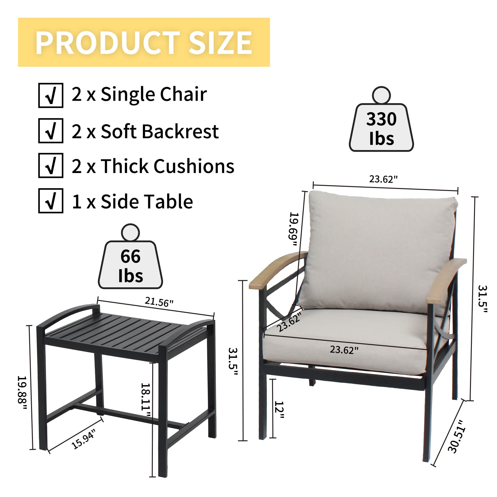 3-Piece Outdoor Patio Furniture Set with Cushions - All-Weather Wicker Conversation Sofa & Side Table - Perfect for Garden, Backyard, Poolside, or Porch (Grey) - Durable & Comfortable Outdoor Seating Solution