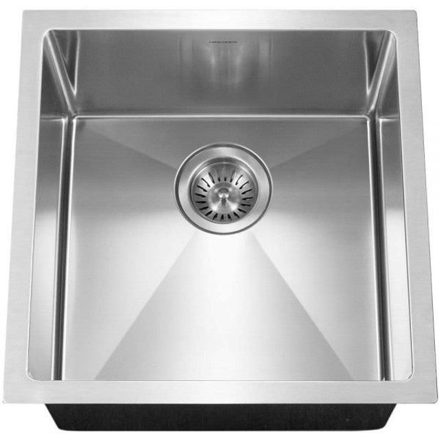 Houzer Savior Series 17-Inch Stainless Steel Undermount Medium Bowl Kitchen Sink with Basket Strainer - Perfect for Bar, Prep, and Commercial Use