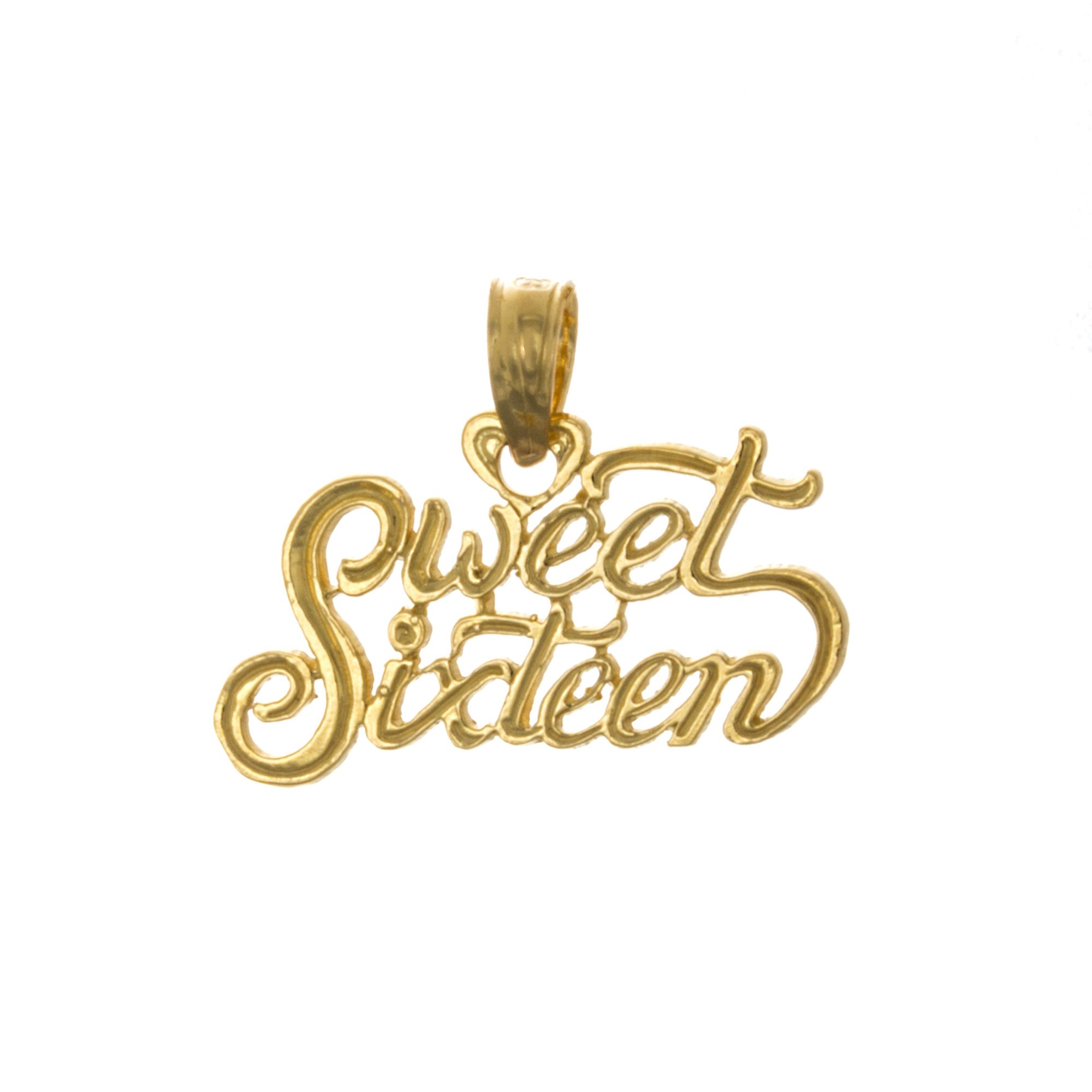 14K Yellow Gold Sweet Sixteen Talking Charm Pendant - Engraved 16th Birthday Gift for Girls, Milestone Jewelry for Teens - Perfect for Birthdays, Graduations & Special Occasions