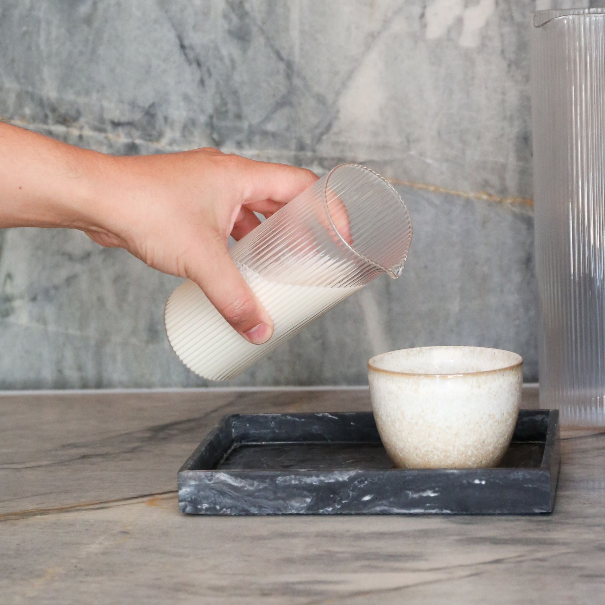 FERM LIVING Ripple Milk Jug - Clear Glass Pitcher for Coffee, Juice & Beverages - Perfect for Breakfast, Brunch & Entertaining